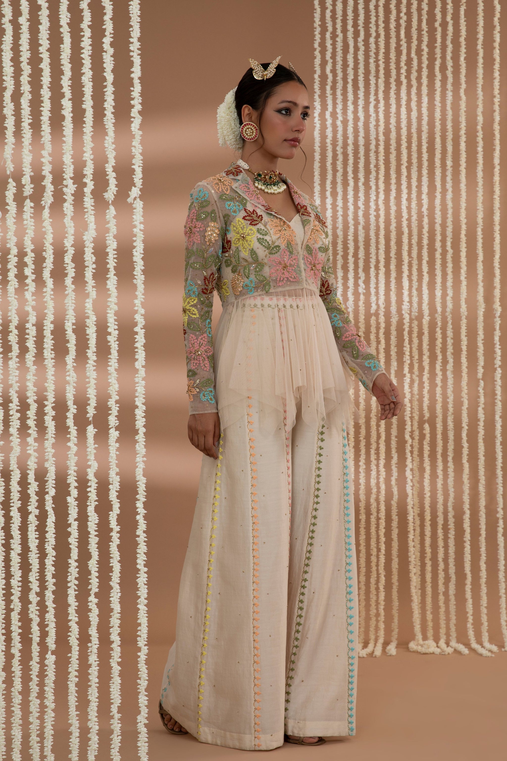 Show Shaa Ivory Peplum Jacket Set Elahe
