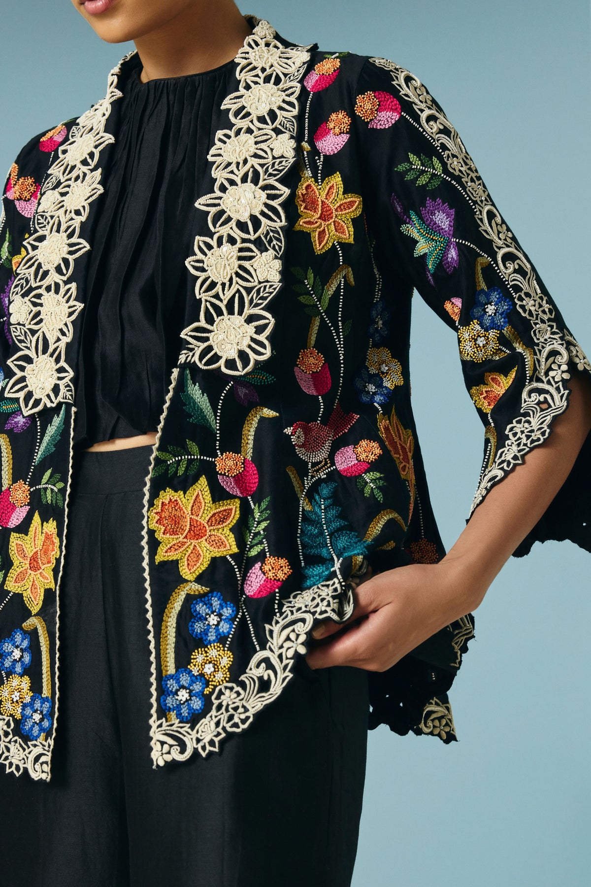 Black Foliage Flared Jacket