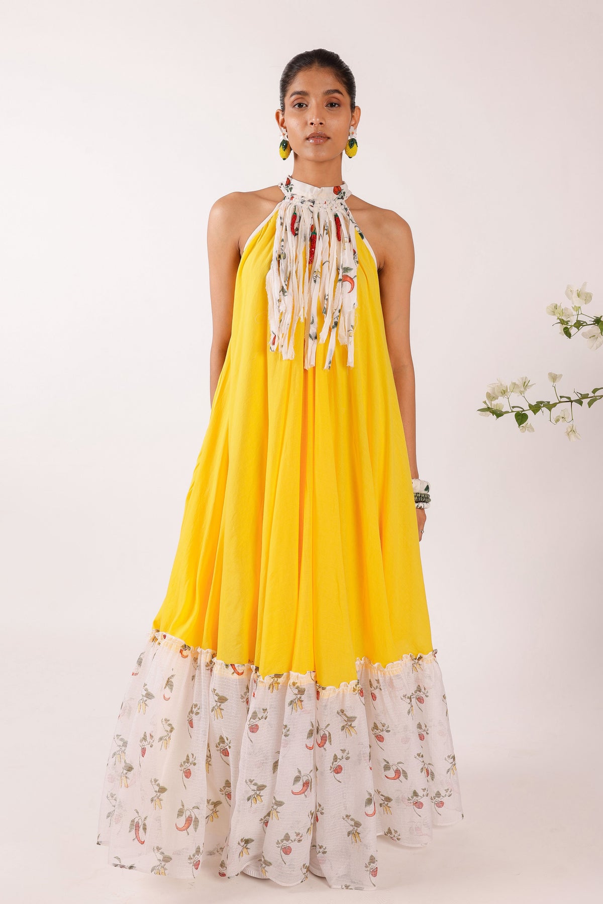 Chilli Print Yellow Maxi Dress