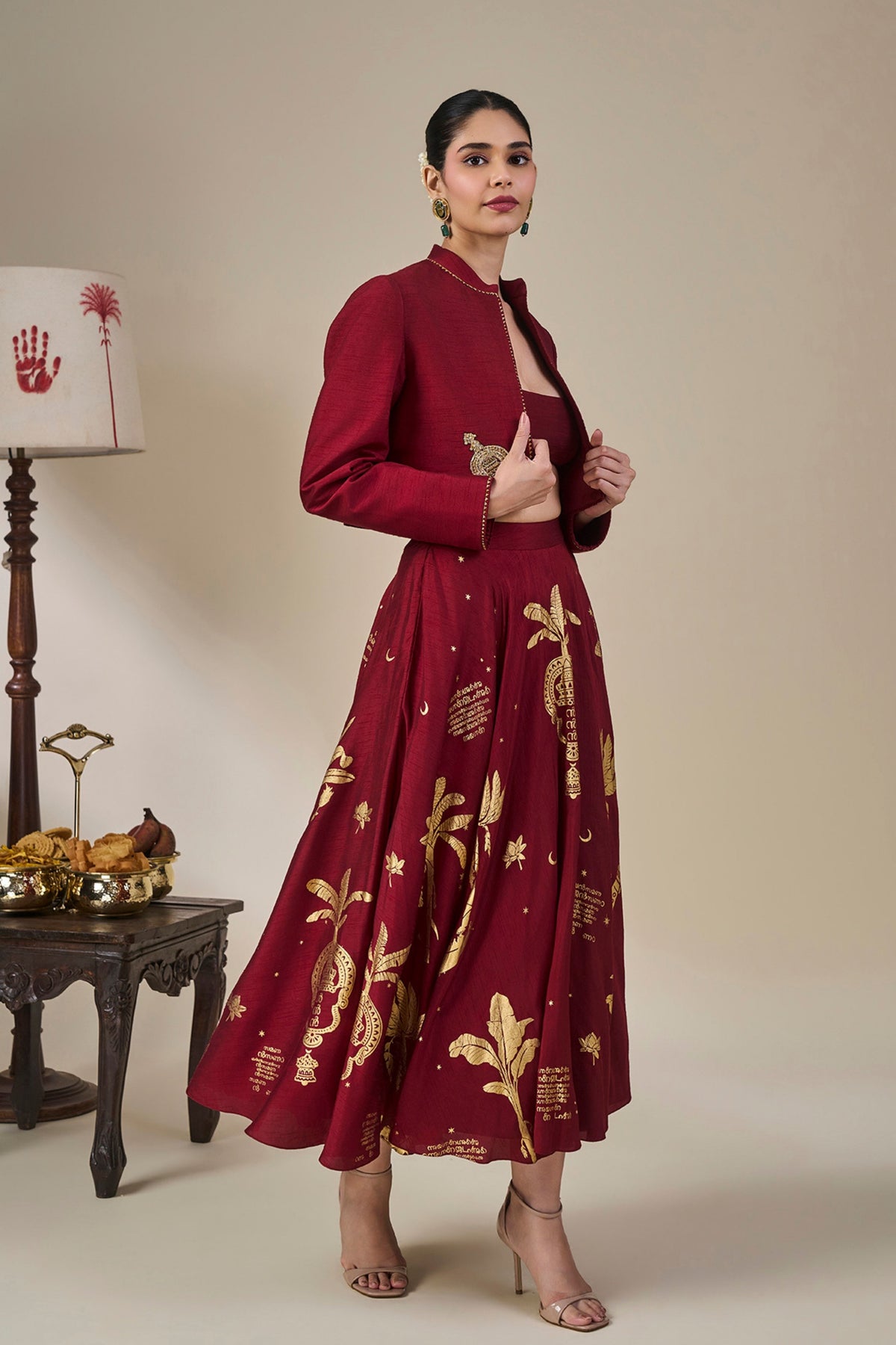 Cherry Malabar Masque Skirt Set