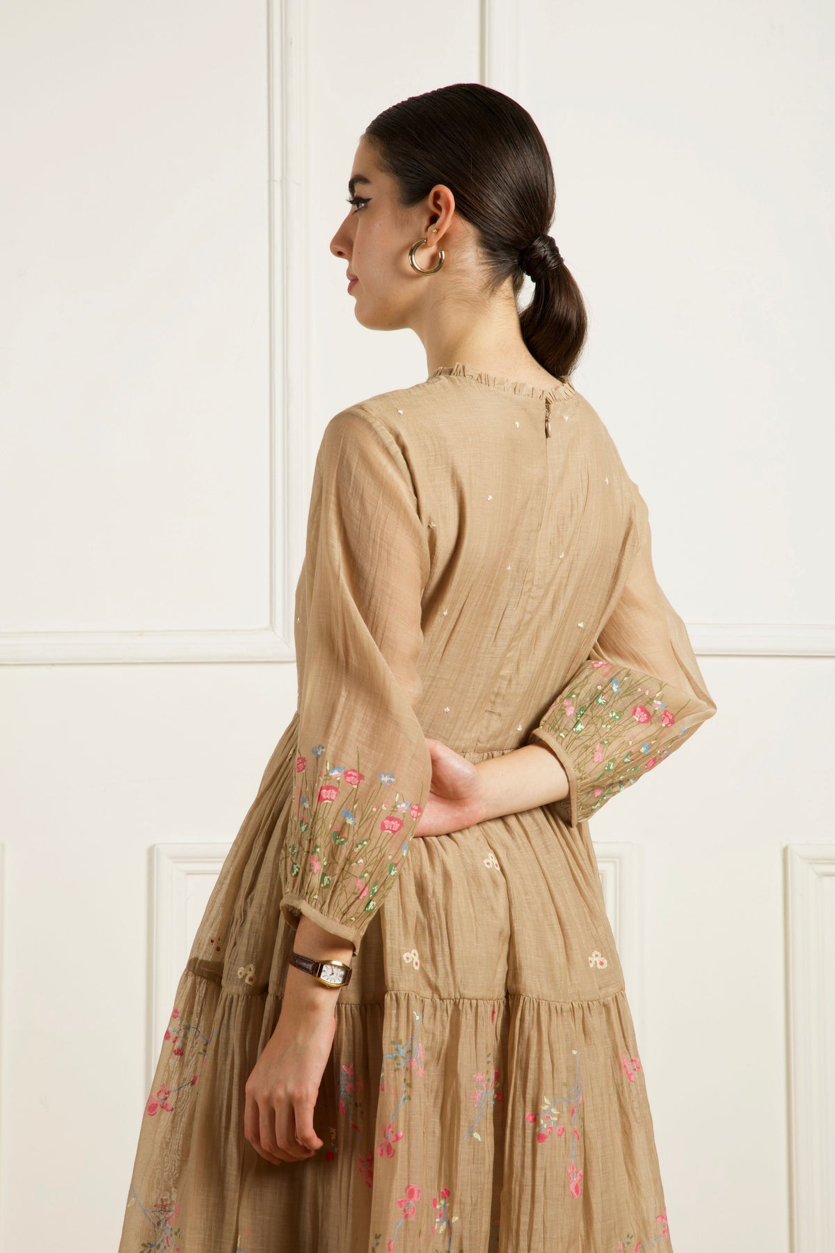 Beige Gathered Kurta Set