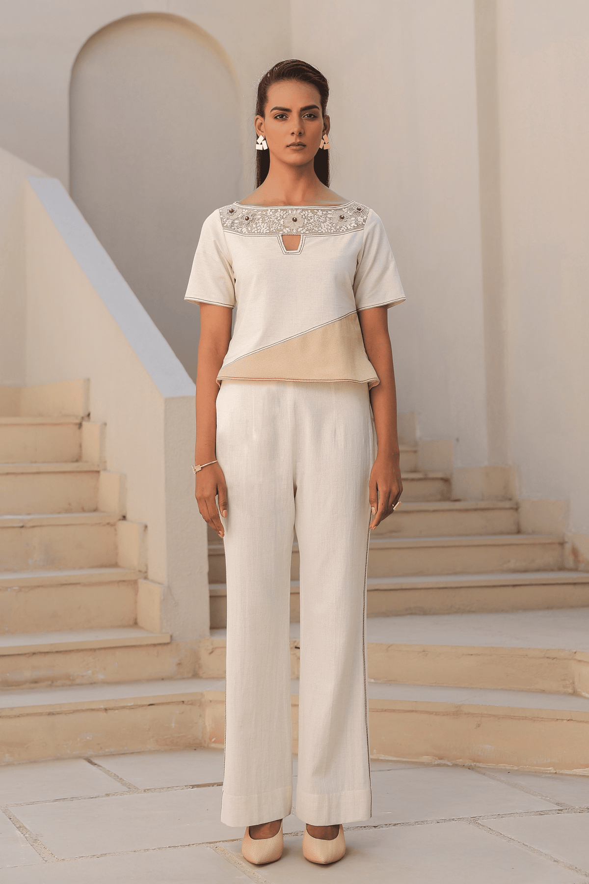 Azure Boat Neck Co-ord Set in Ivory