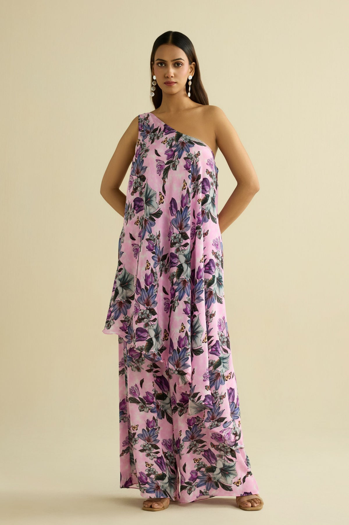 Pink Embroidered Printed Co-ord Set