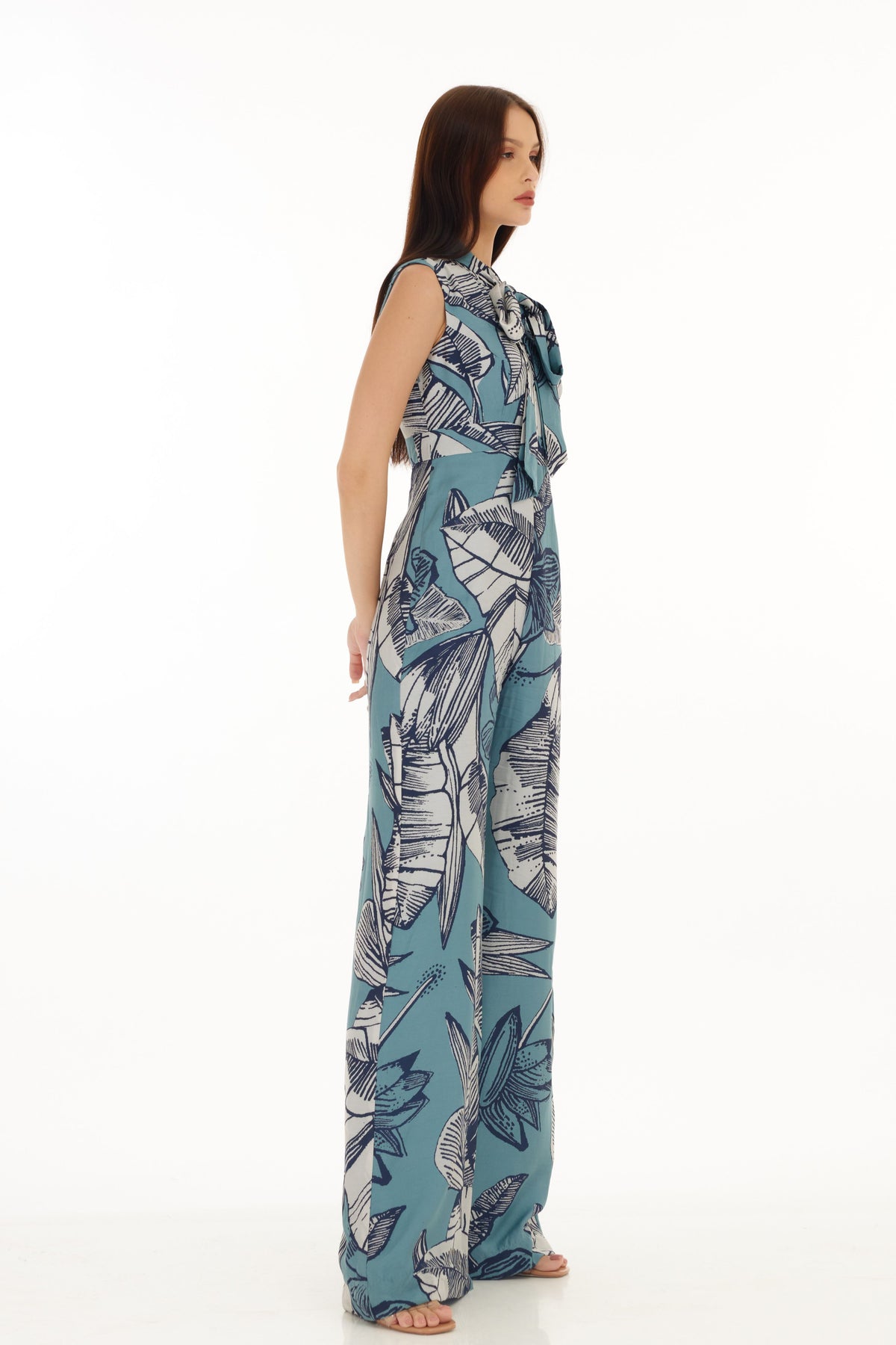 Blue and White Floral Jumpsuit
