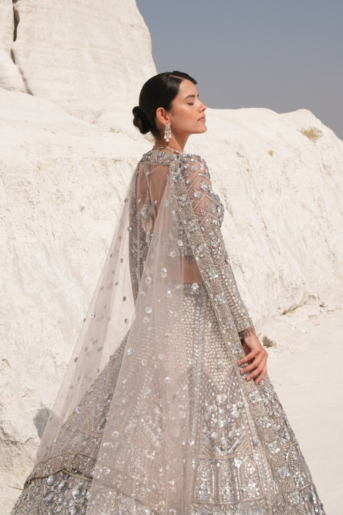 Steel Grey Embroidered Lehenga Set