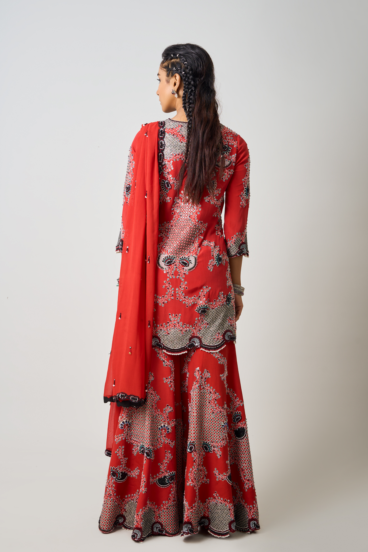 Rust Orange Embroidered Sharara Set