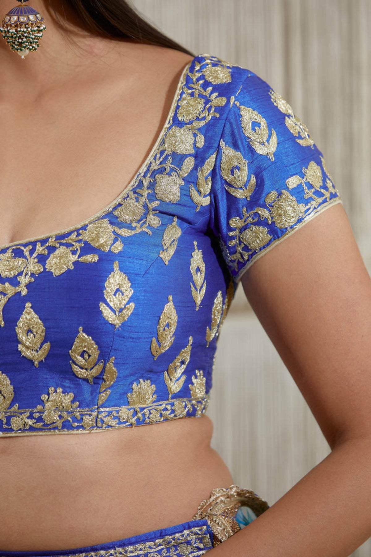 Blue metallic embroidered lehenga set