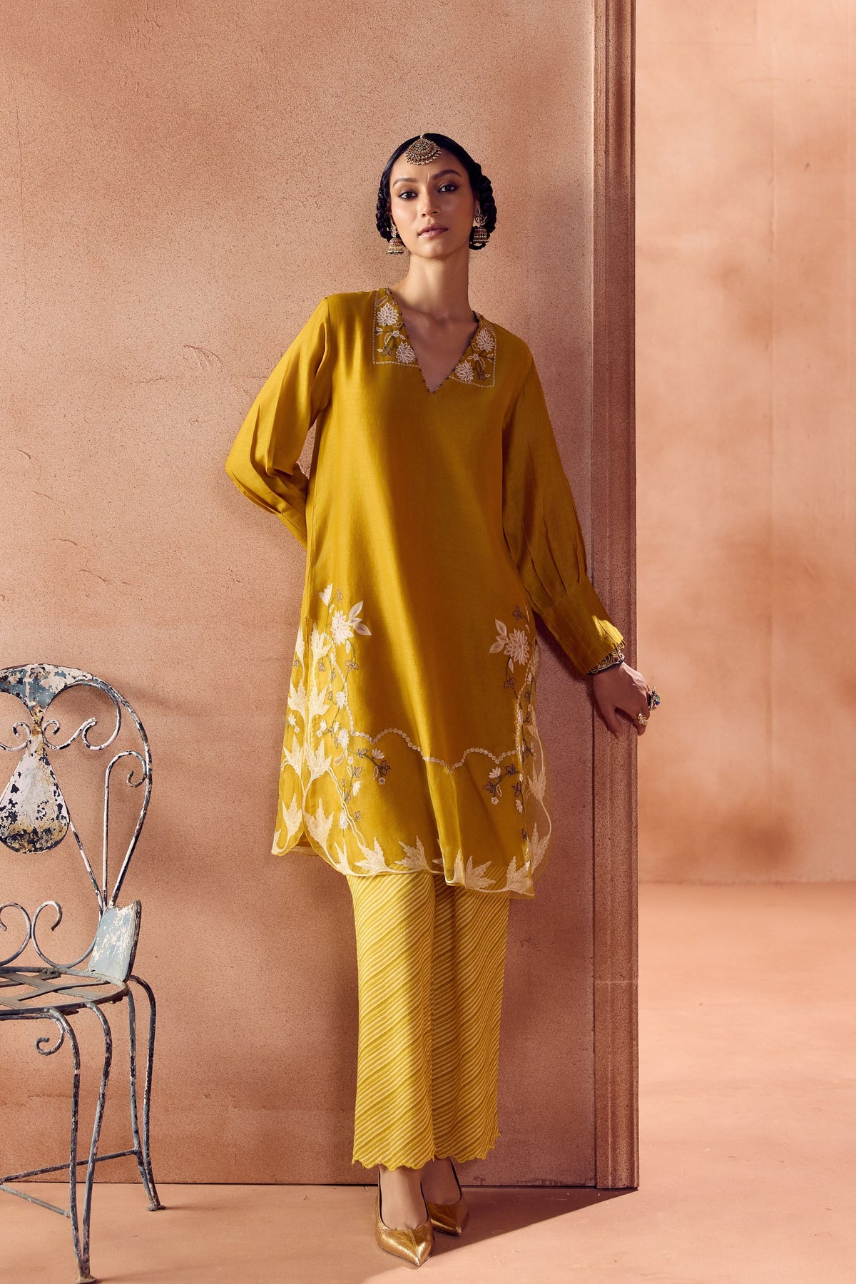 Mustard Embroidered Kurta Set