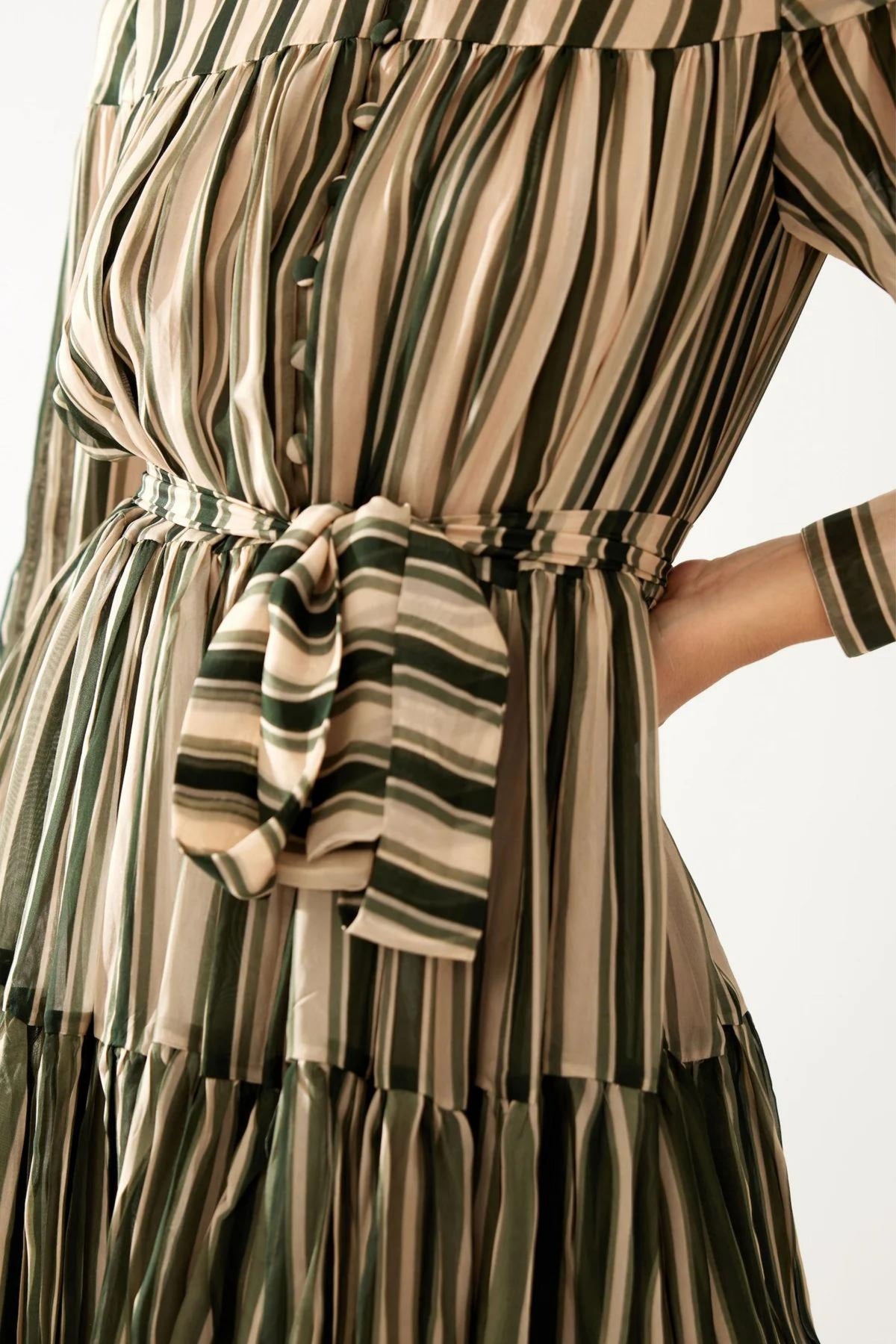 Green And Cream Stripe Dress