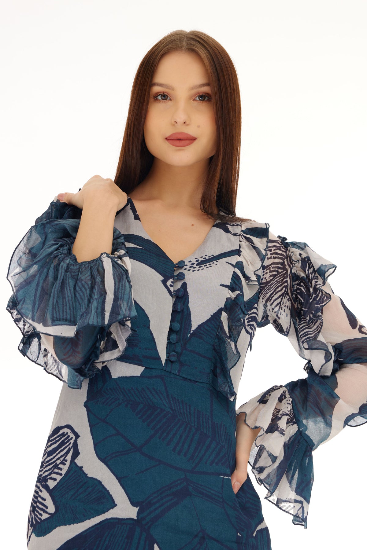 Blue and White Wrap Dress