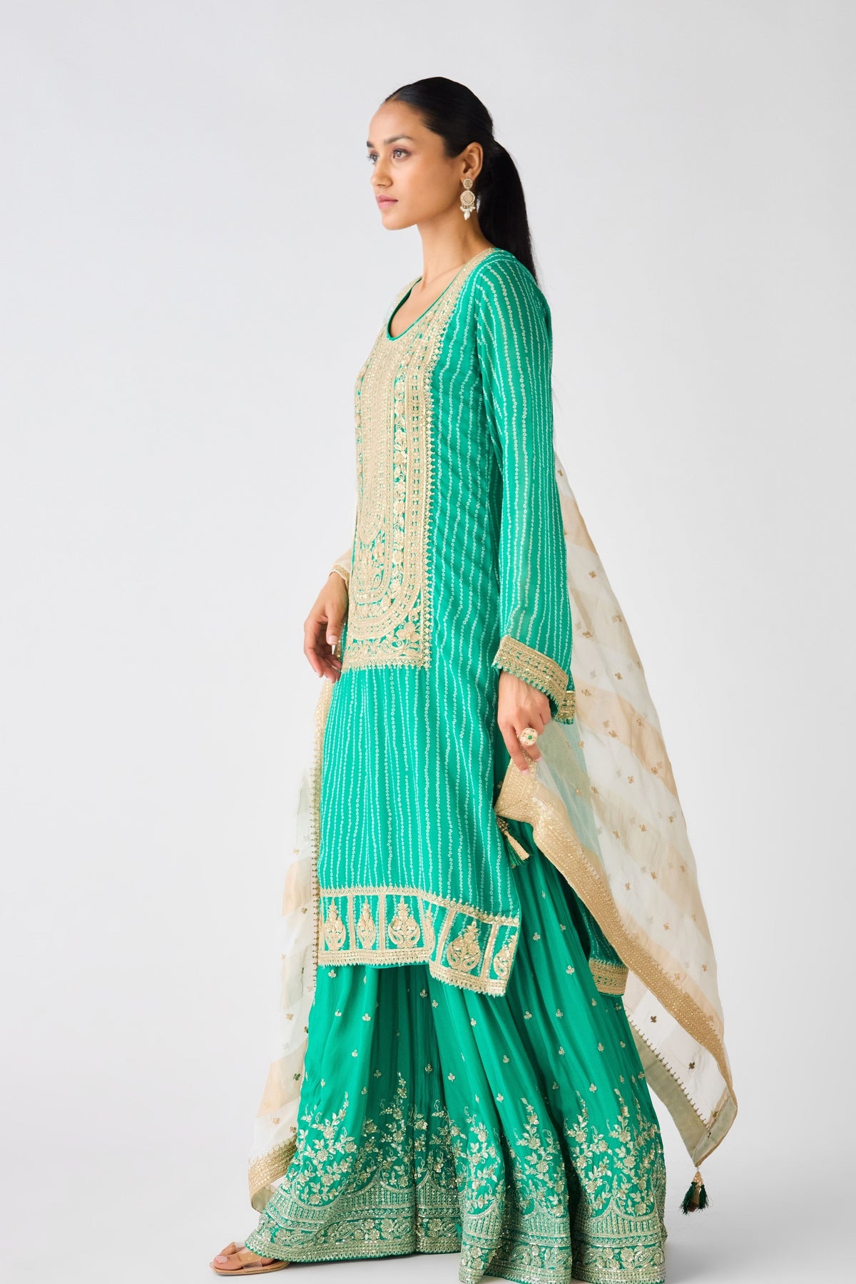 Green Zari Work Sharara Set