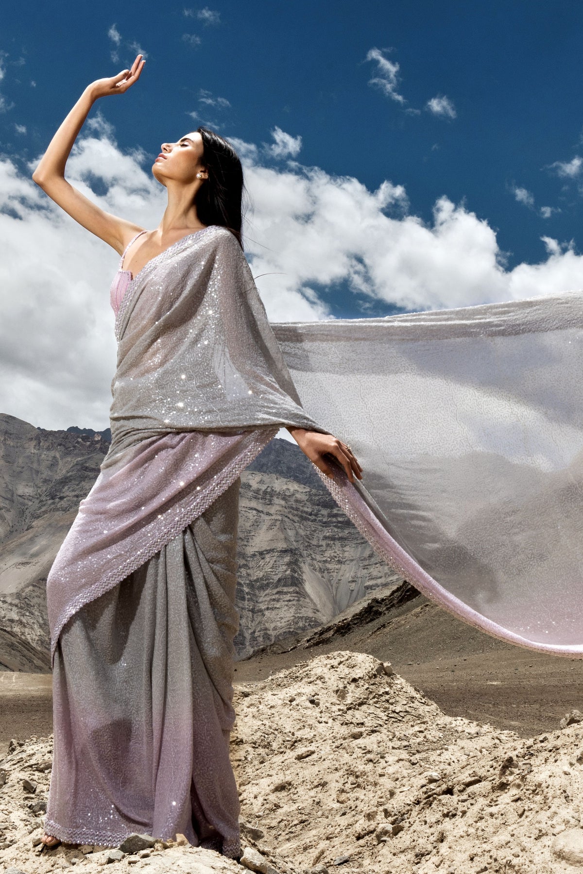 Lilac Ombre Saree Set