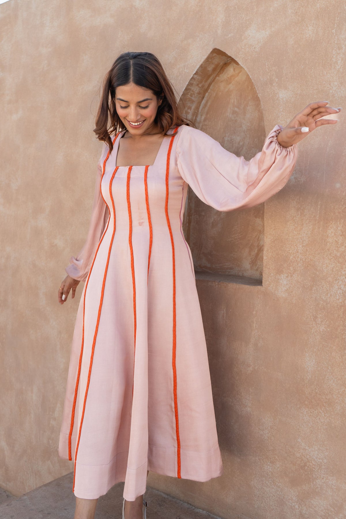 Pink Maxi Dress- Orange Braids