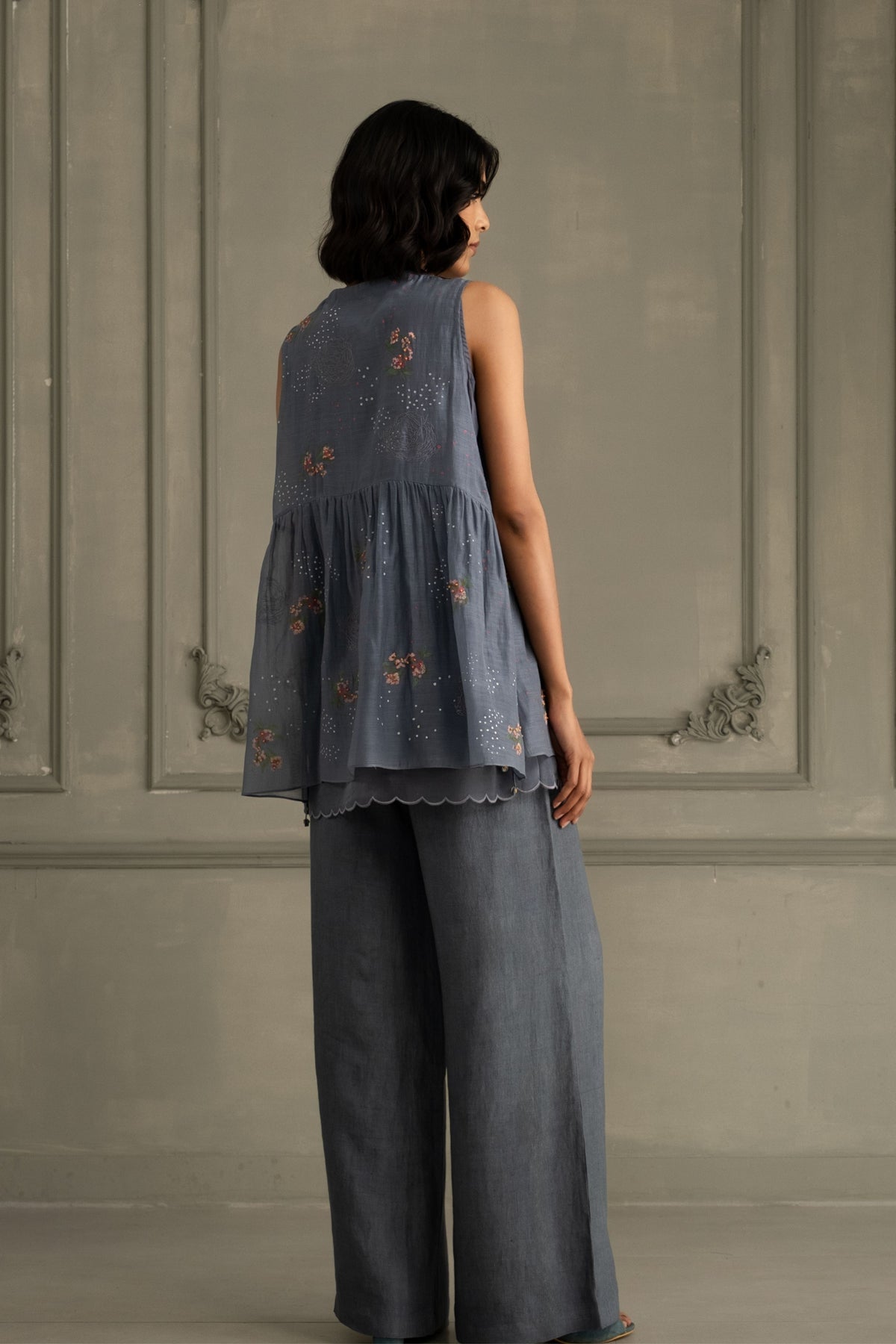 Stone Blue Chanderi Co-ord Set