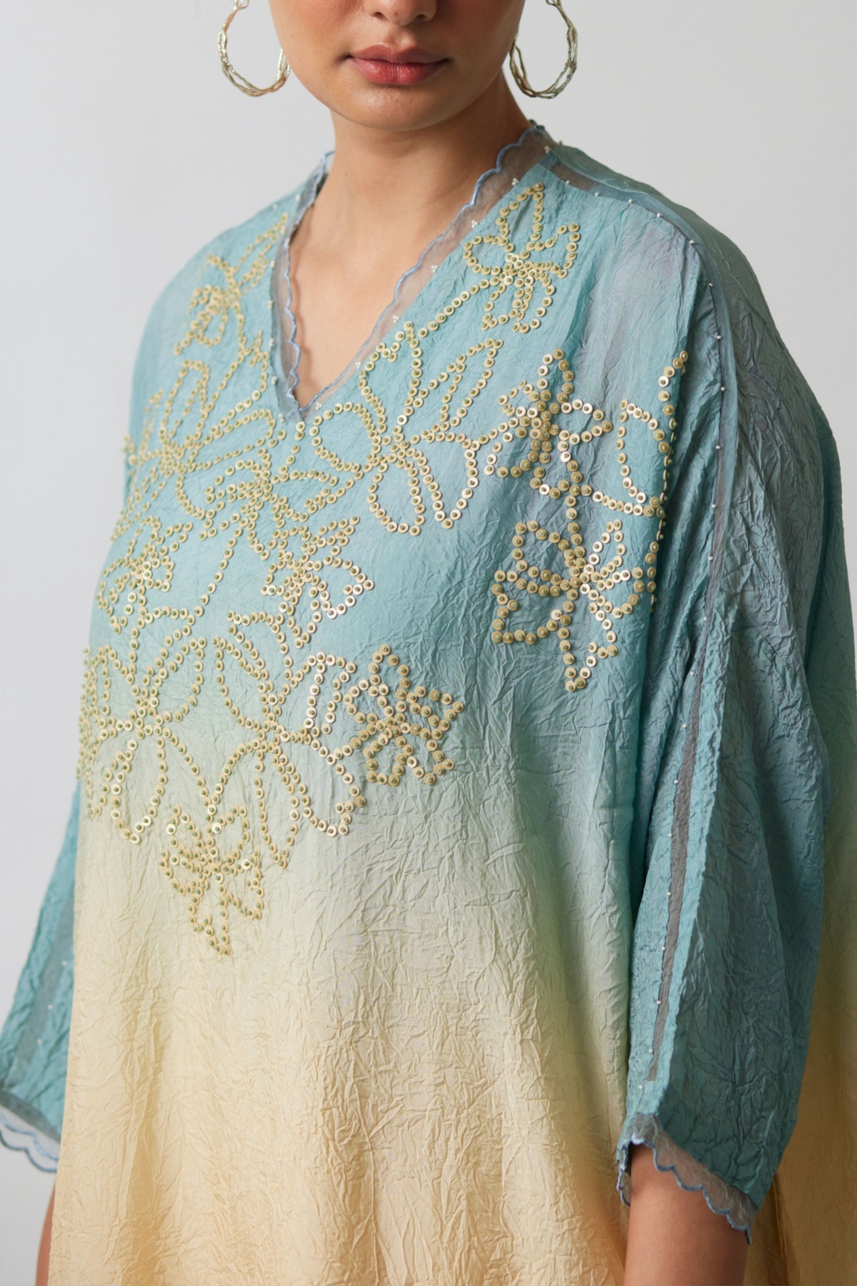 Floral Sequins Crushed Kaftan Set