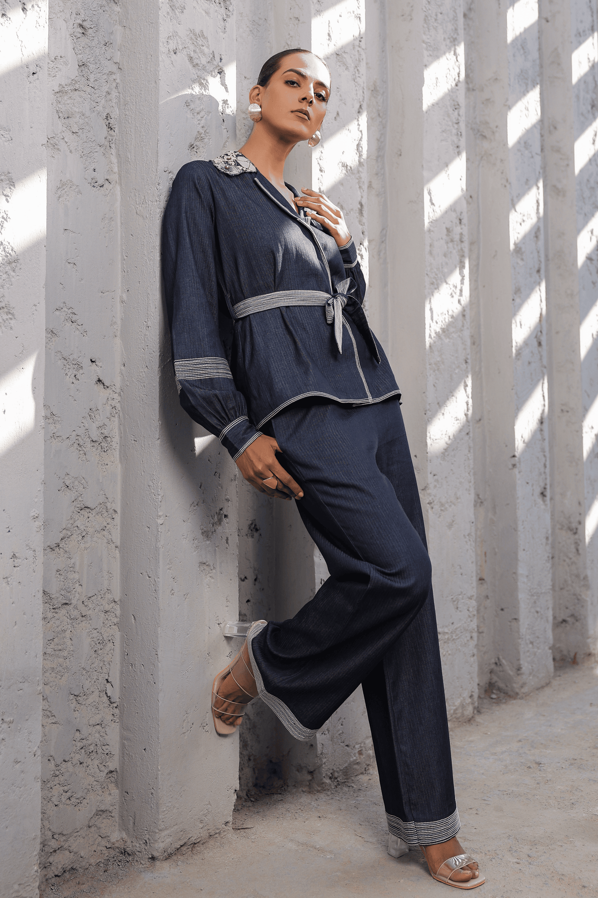 Azure Jacket Style Co-ord Set in Dark Blue