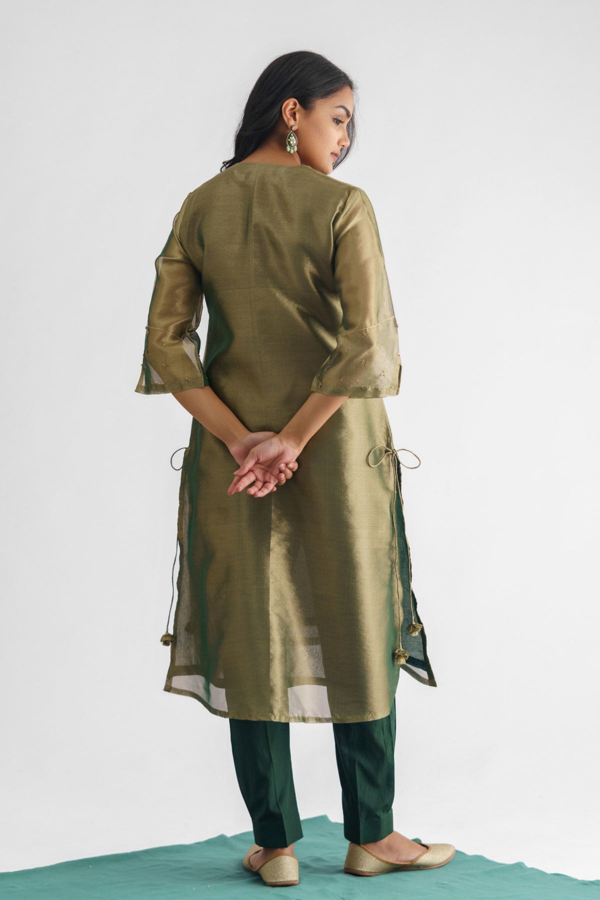 Green Sequence Tissue Kurta