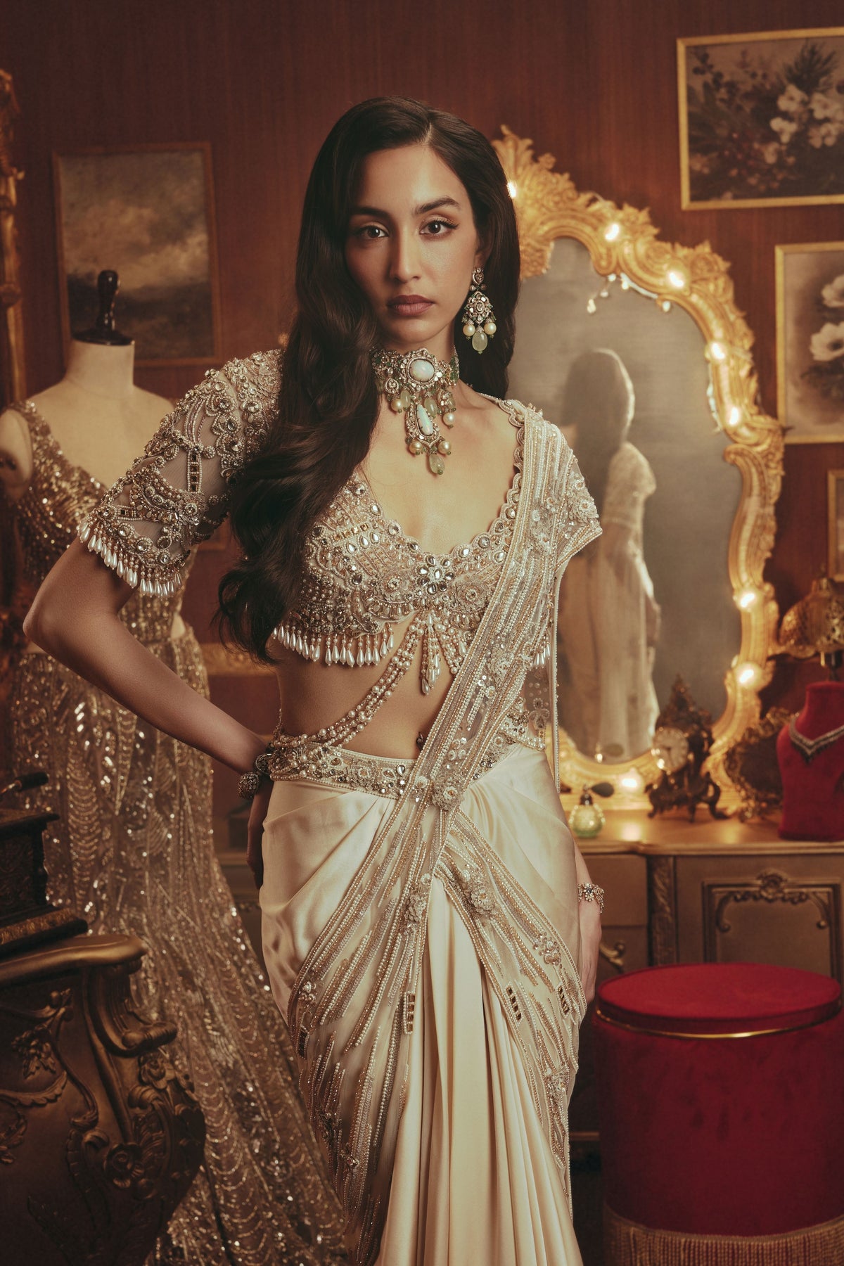 Irene Ivory Draped Saree Set