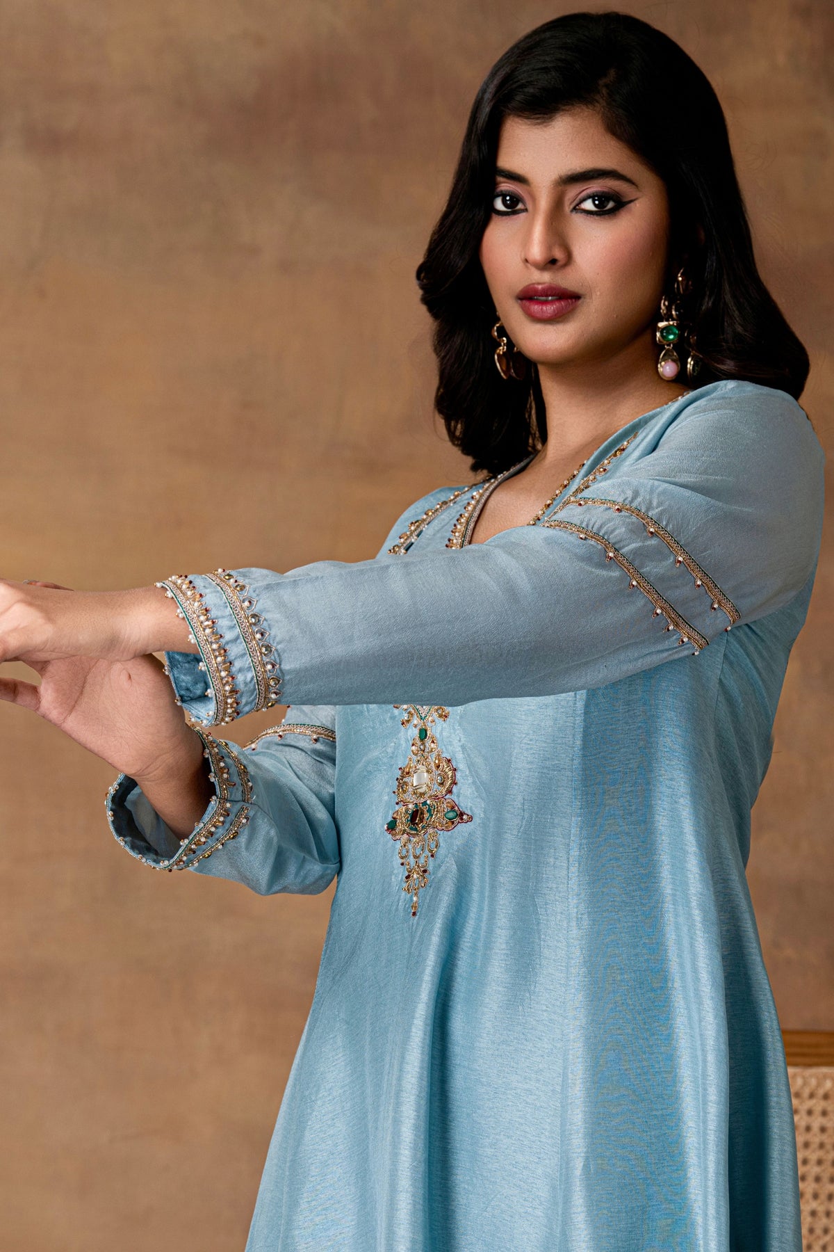 Metallic Pastel Blue Kurta Set