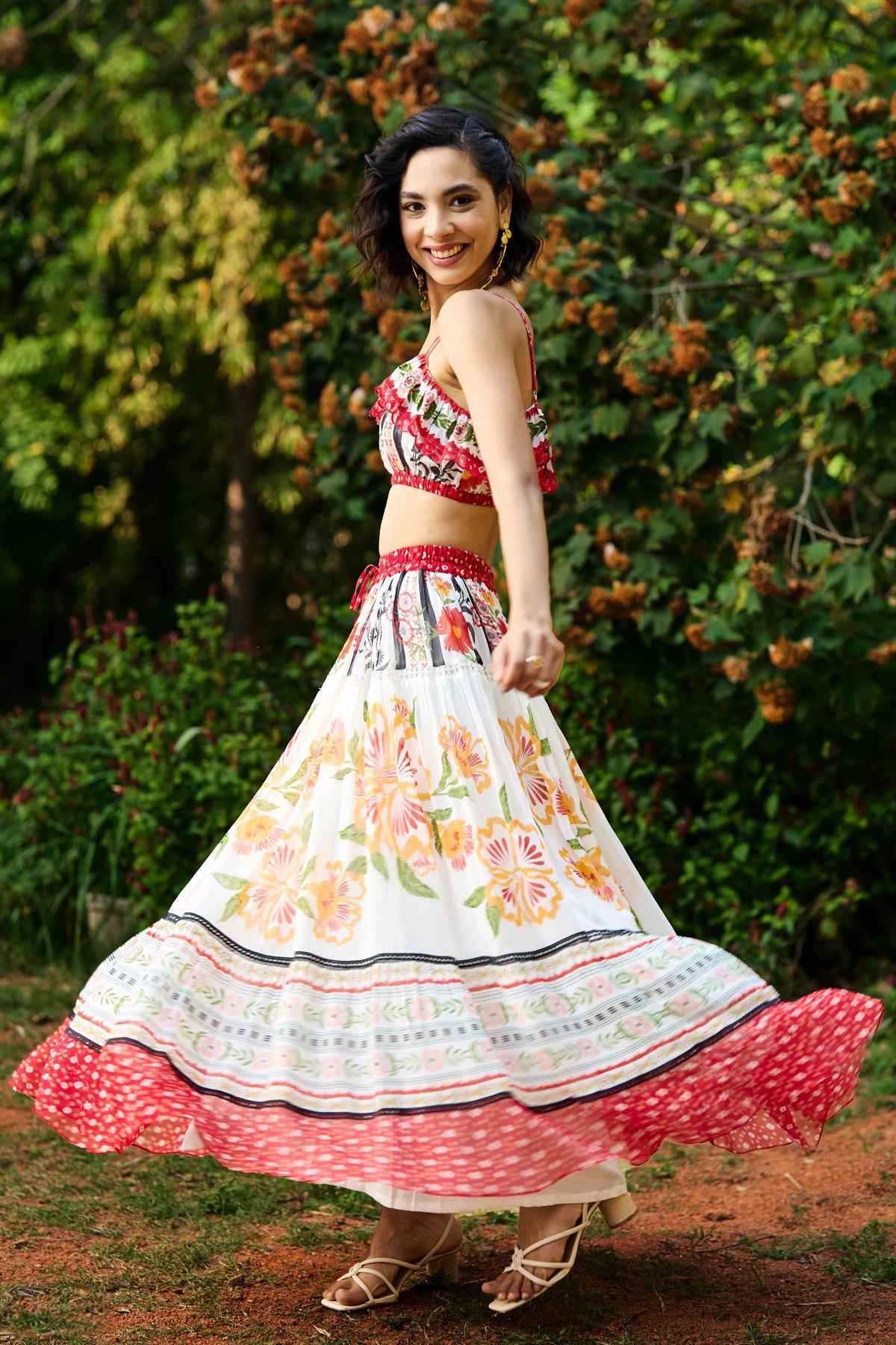 Iris Embroidered Crop Top With Skirt Set