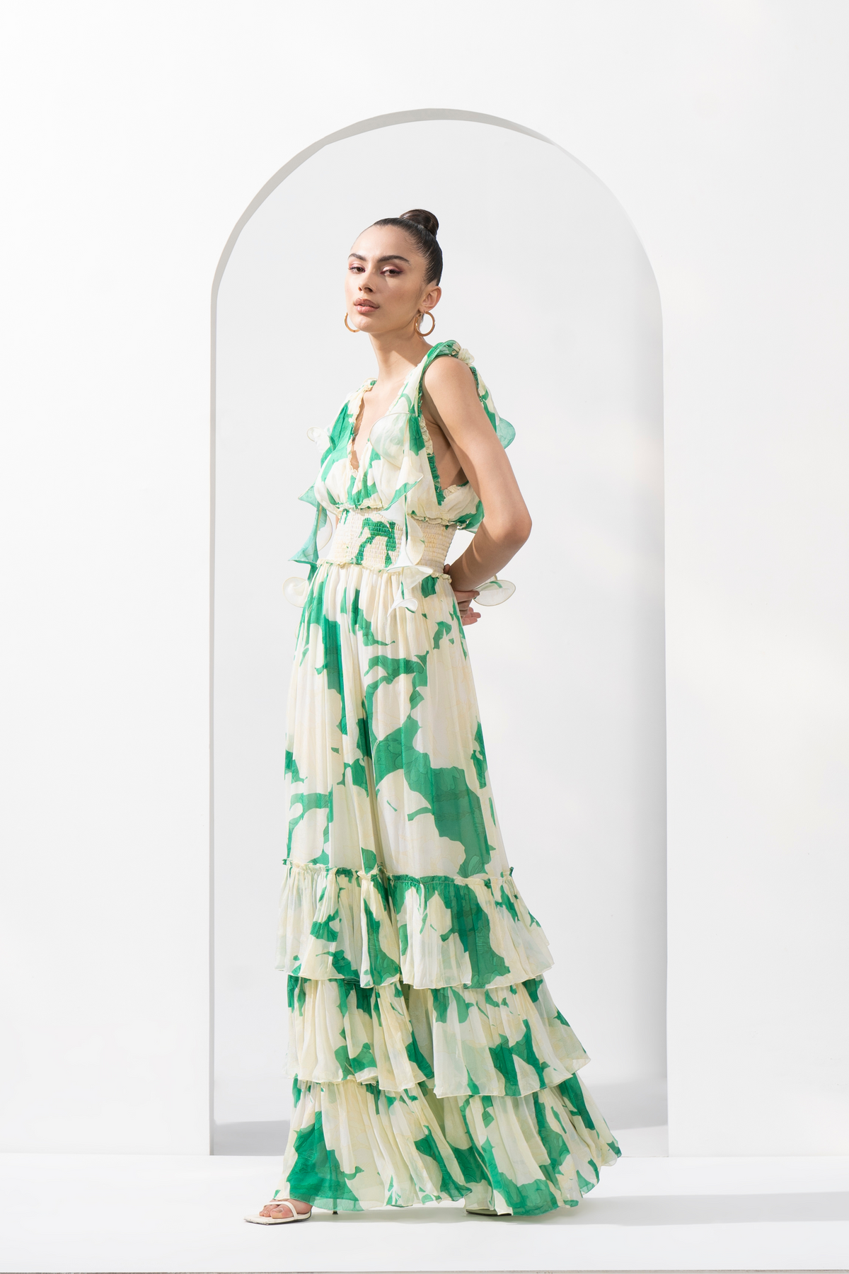 Bling Texture Chiffon Printed Tiered Dress