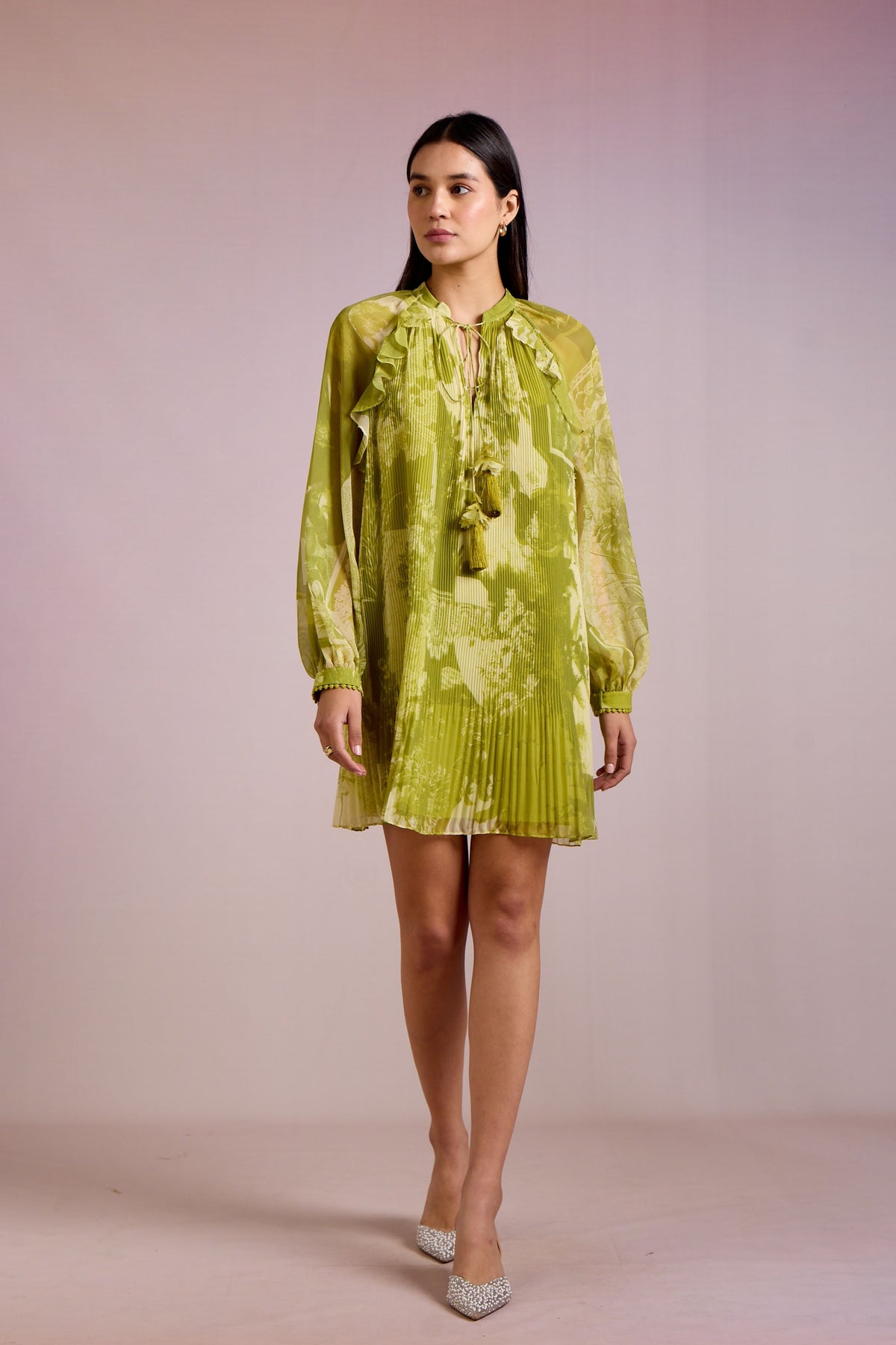 Alba Tie-Up Pleated Mini Dress