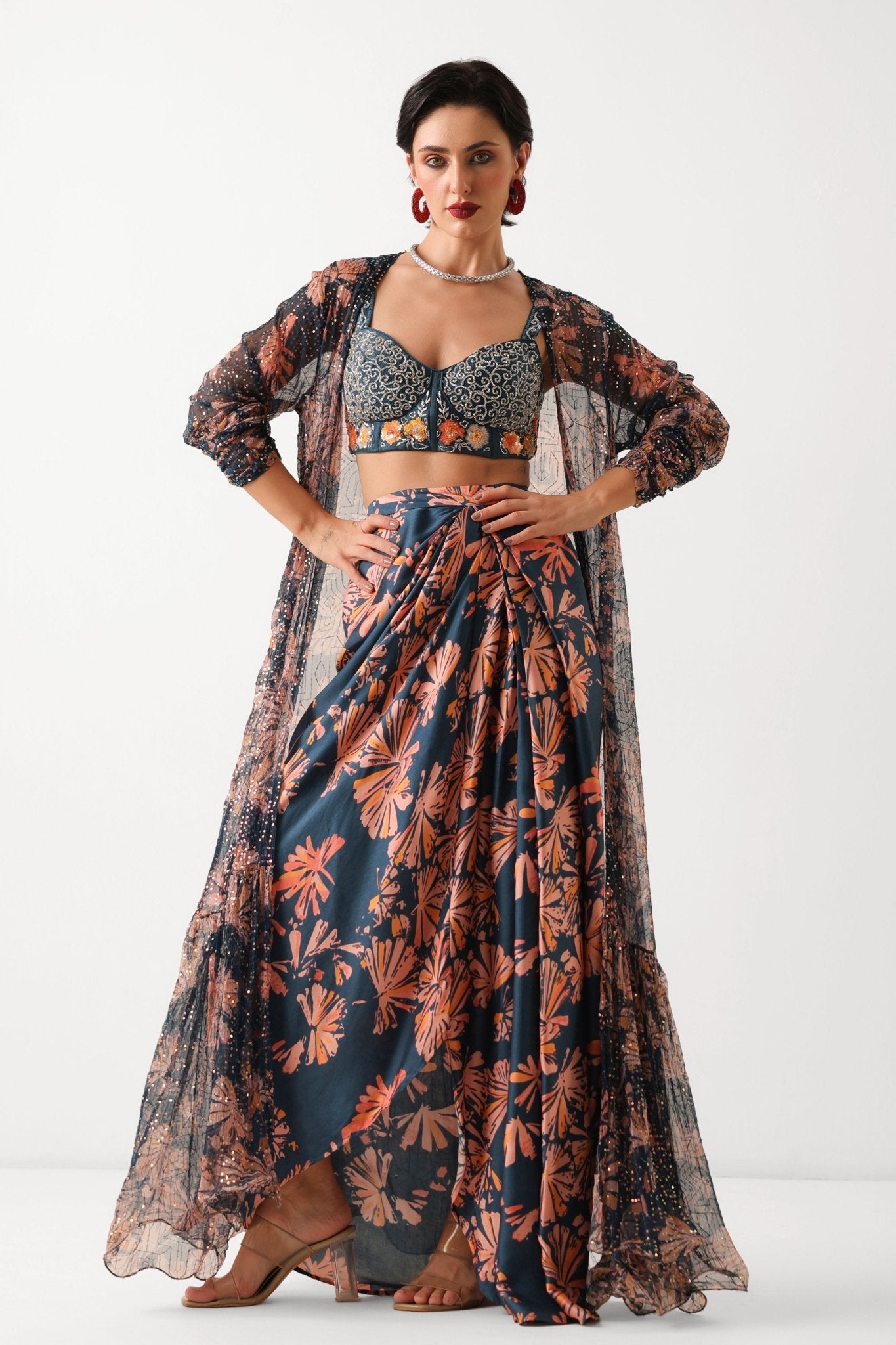 Prussian Teriza Cape Set - Pallavi Jaipur - Elahe