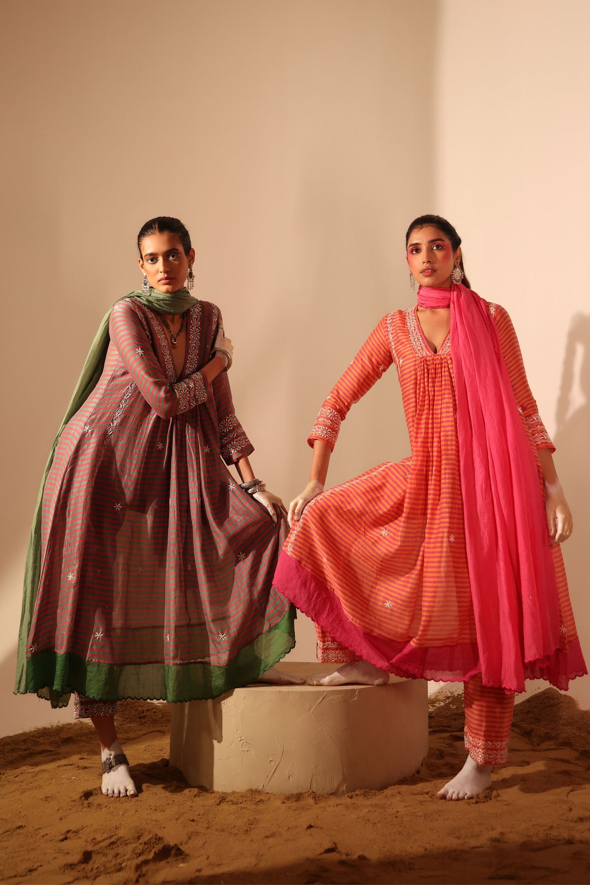 Green Chanderi Kurta Set