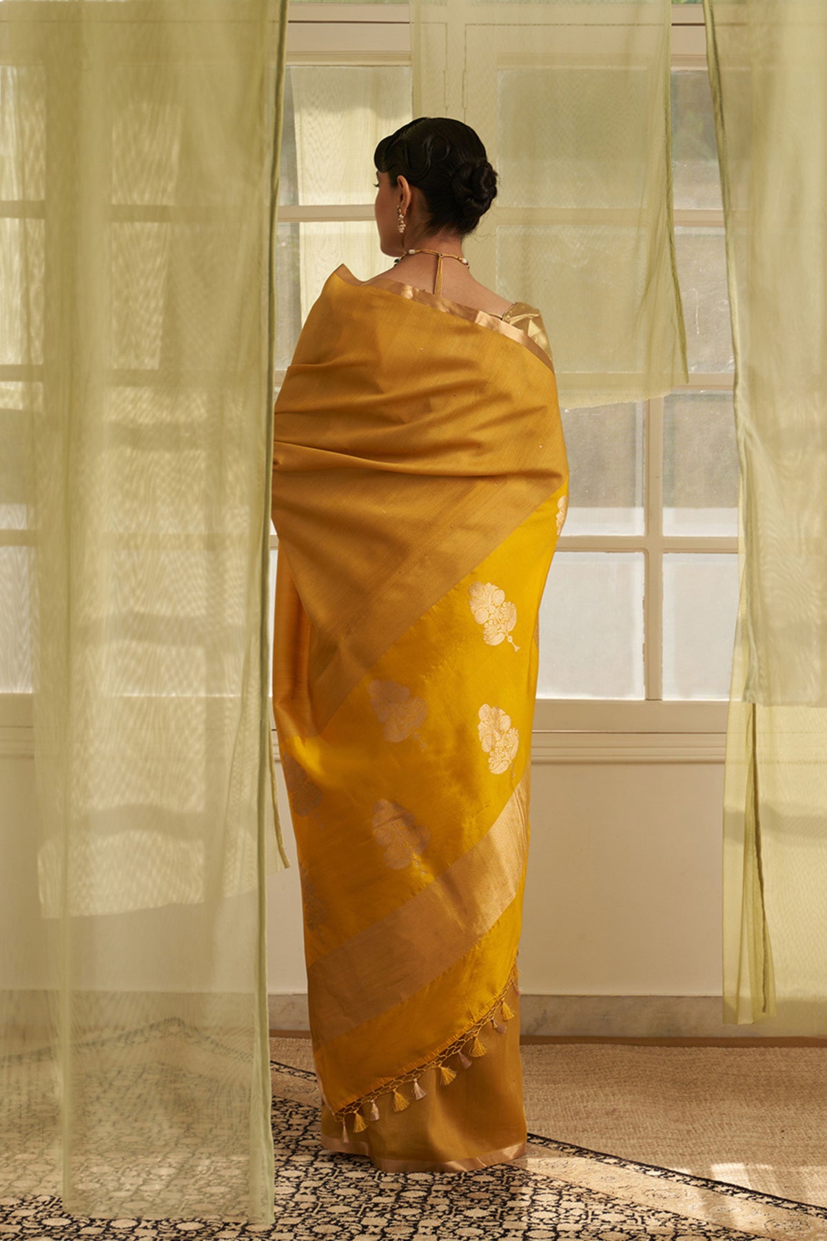 Mustard Handloom Tussar Saree