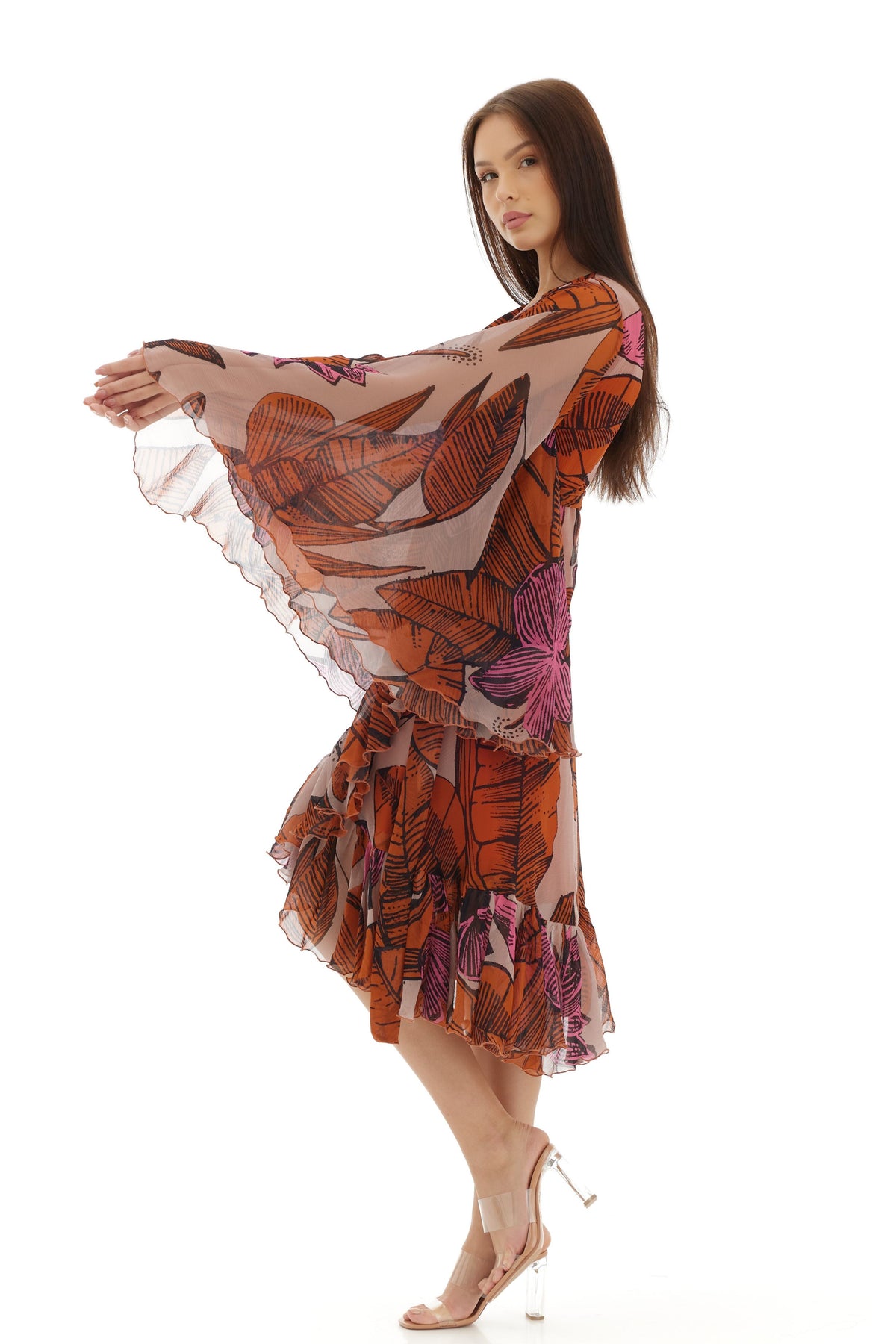 Orange and Beige Wrap Dress