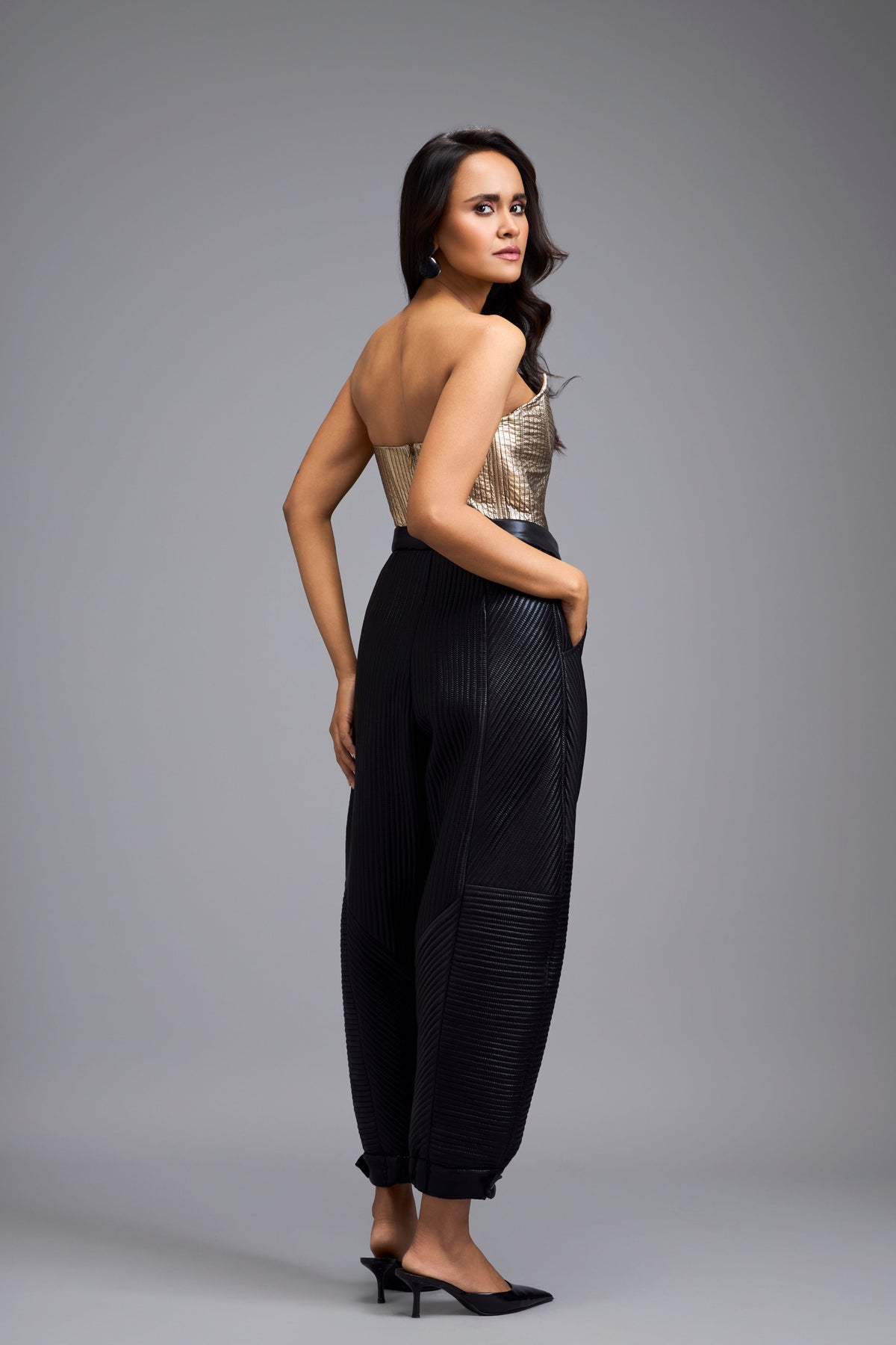 Metallic Black Quilted Pants