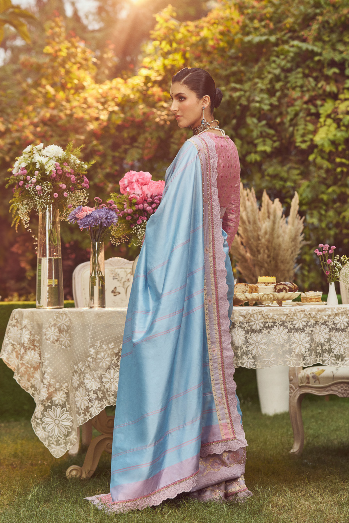 Ice Blue Zari Handloom Sari