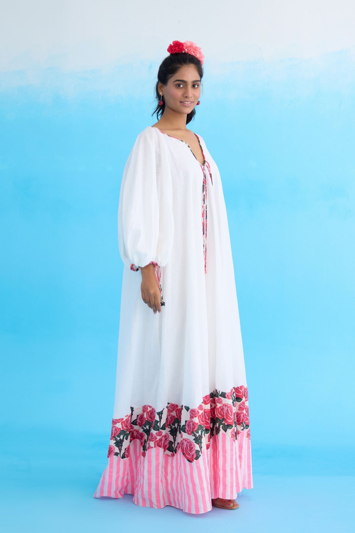 Whitebubble Sleeves Maxi Dress