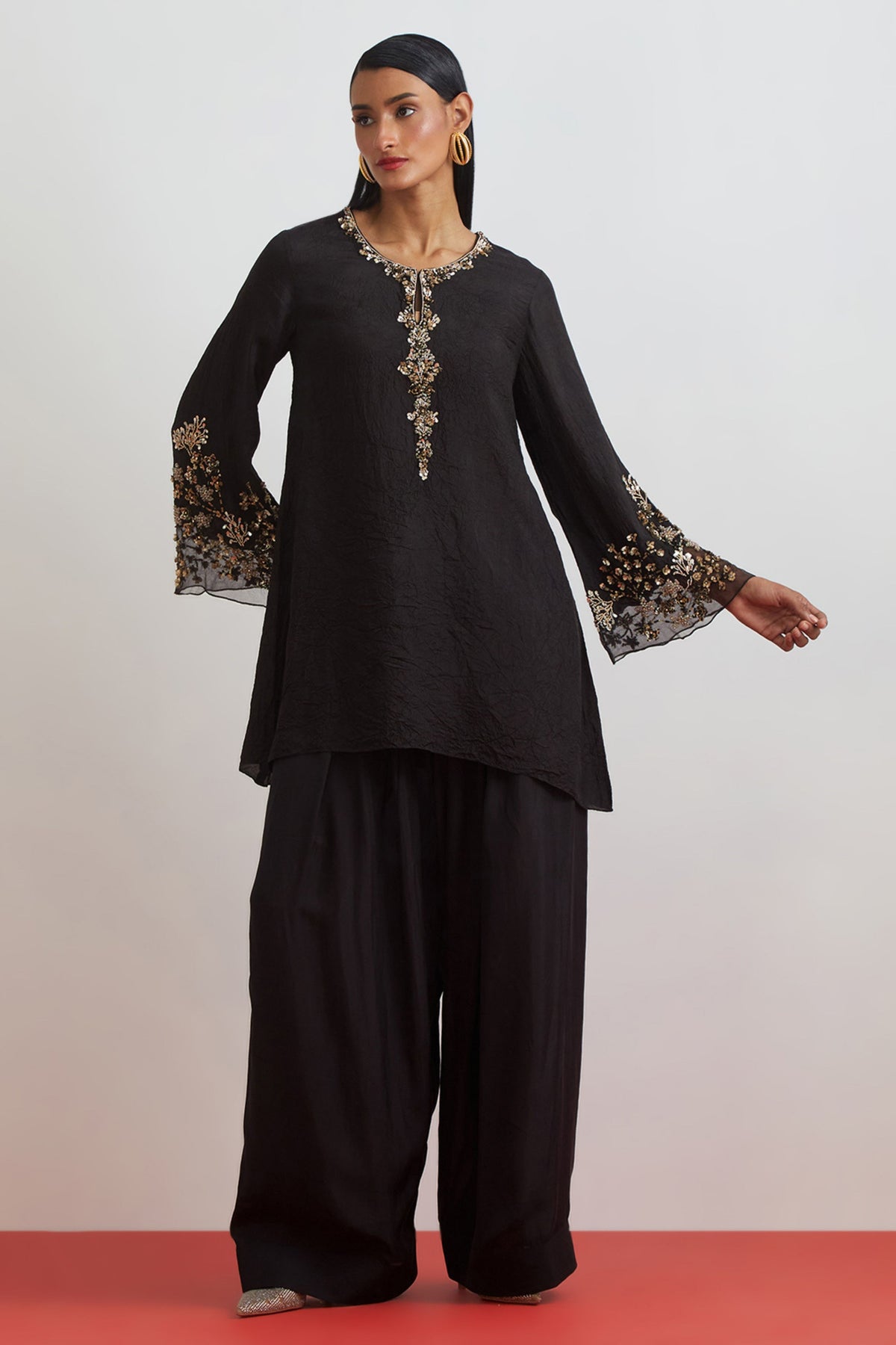 Embroidered Beaded Black Salwar Set