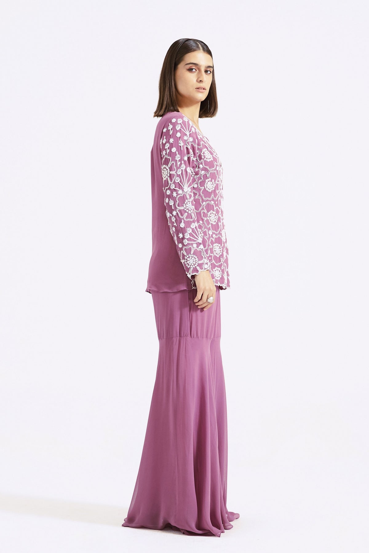 Purple Embroidered Gharara Set