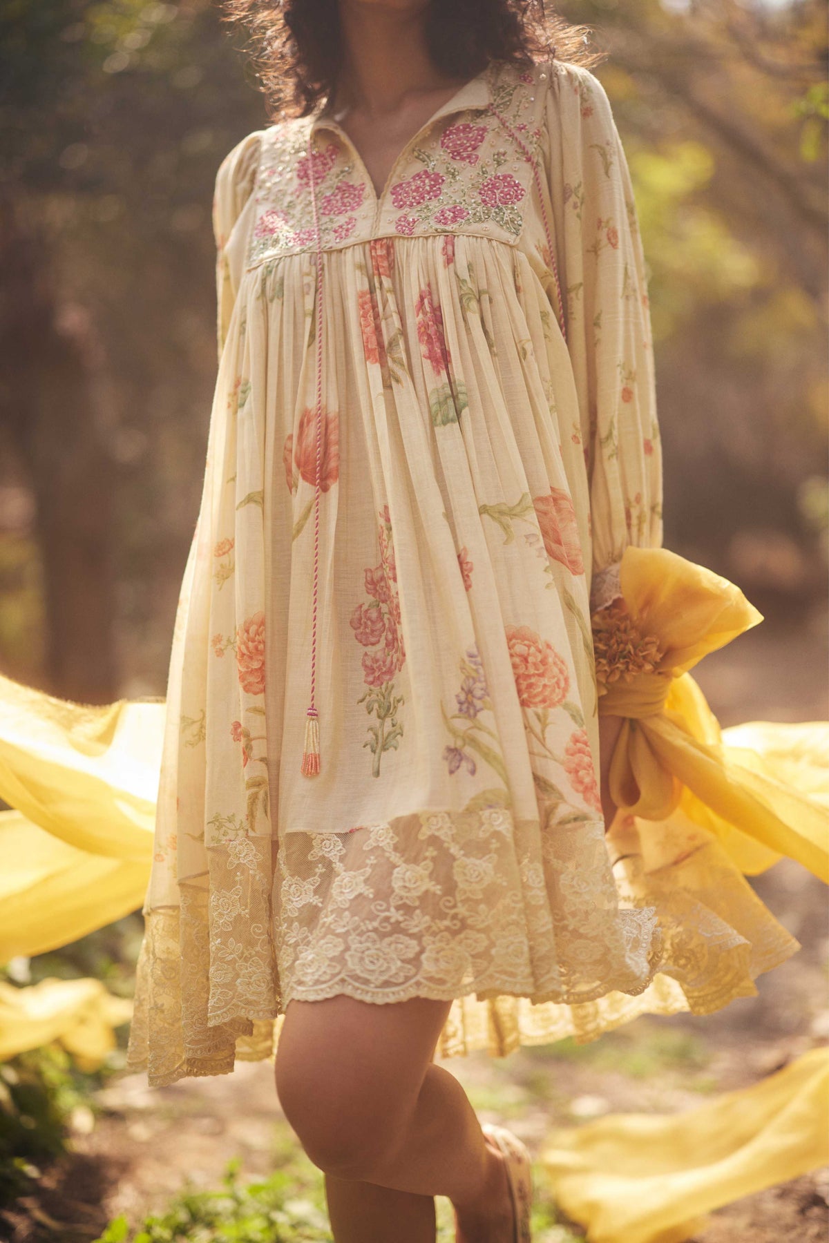Ivory Short Dress With Scarf
