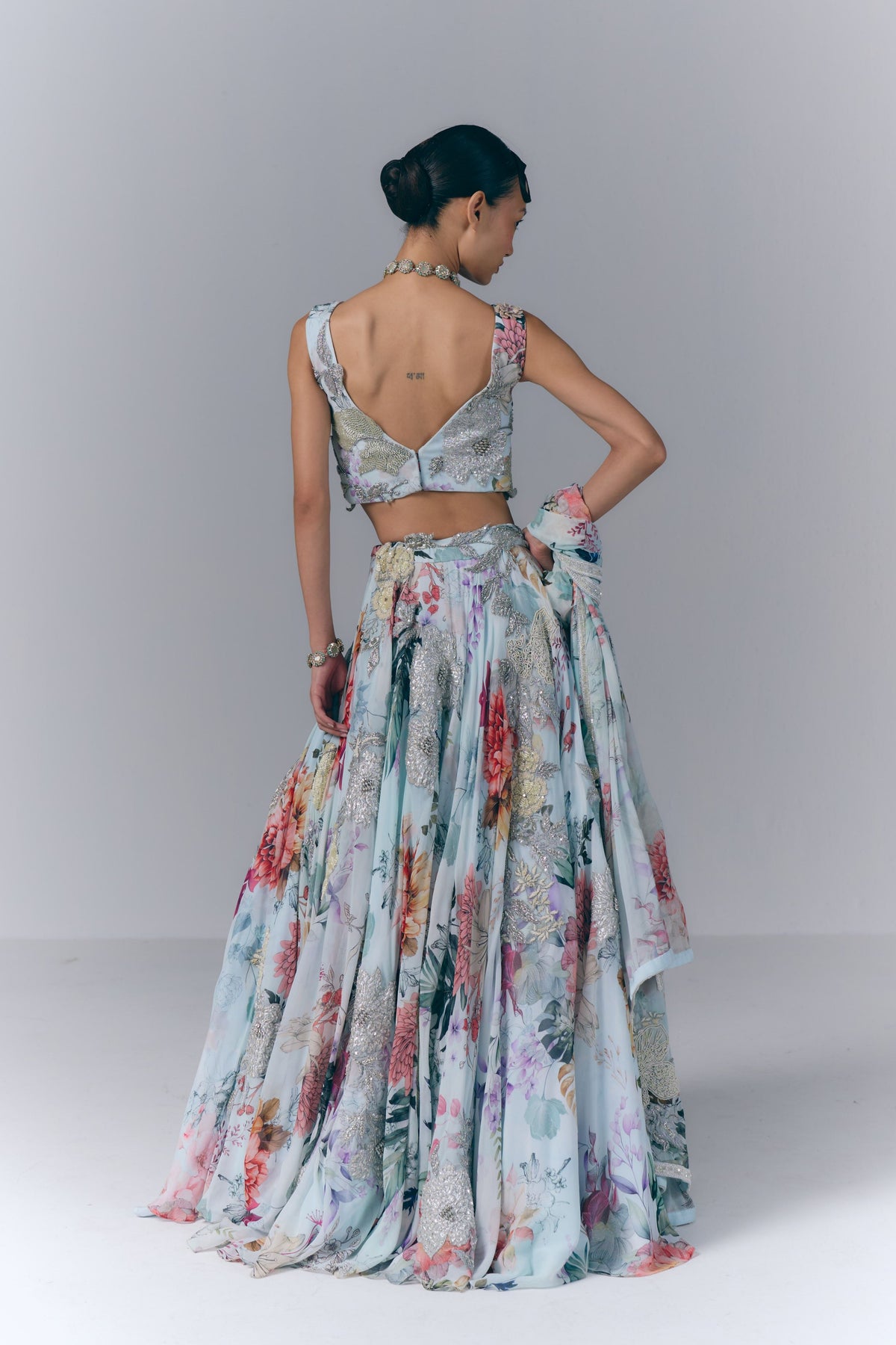 Ivory Aqua Bloom Lehenga Set