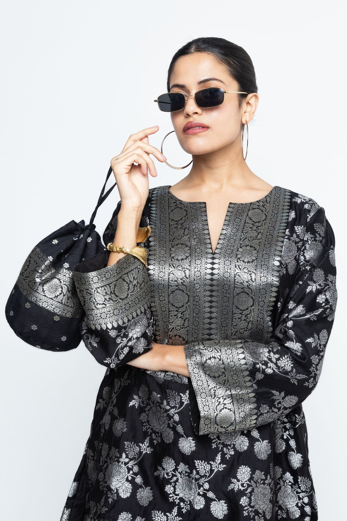 Gul Floral Black Tunic Set
