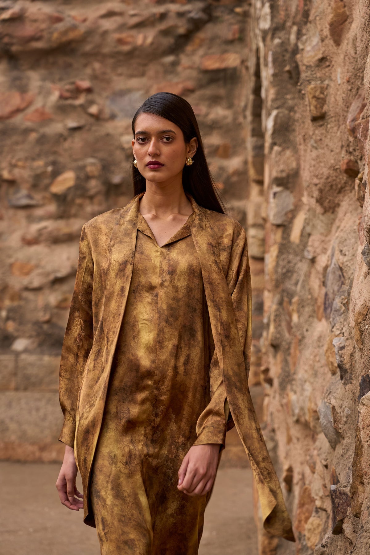 Mustard Neck Scarf Dress