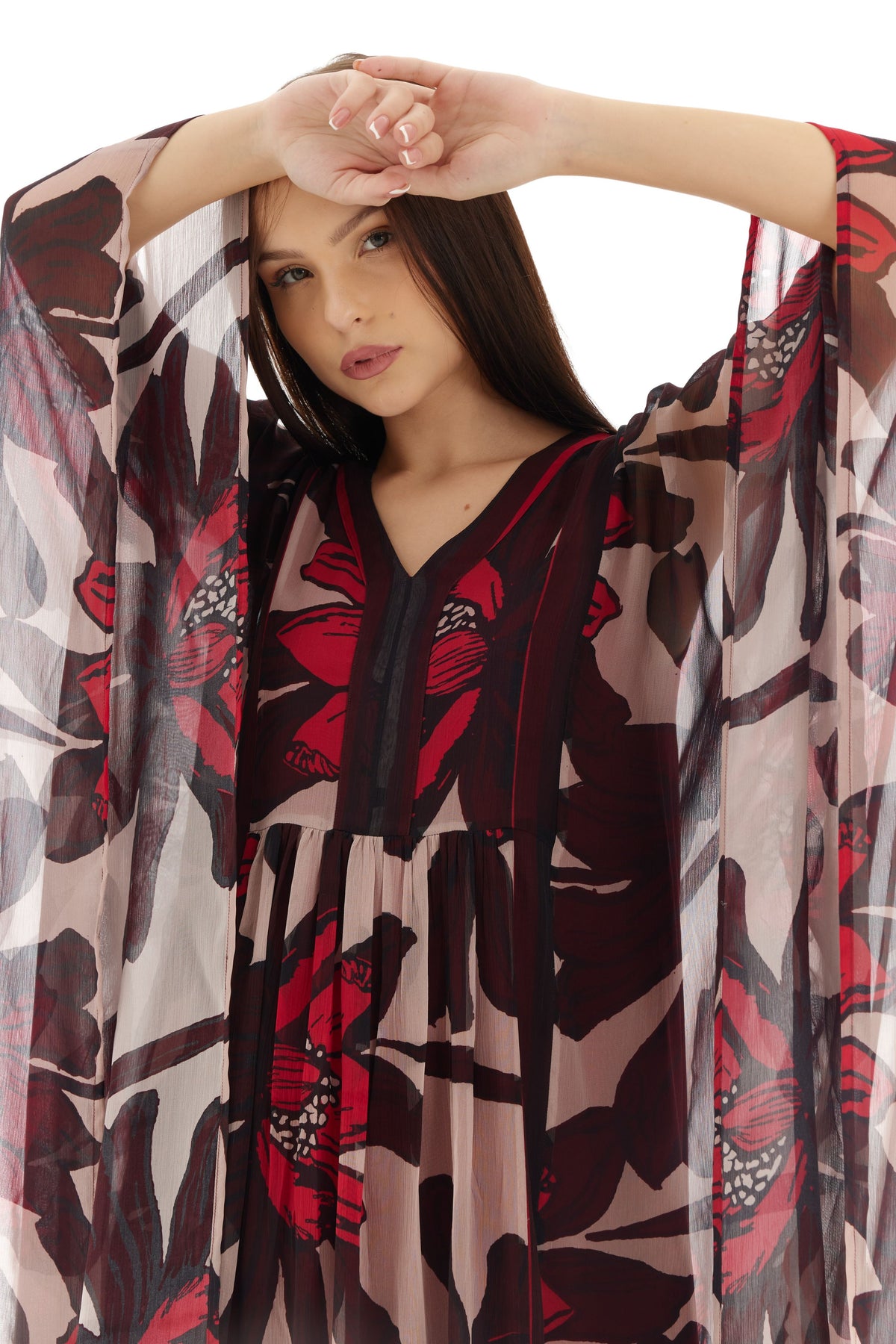 Beige and Brown Floral Kaftan