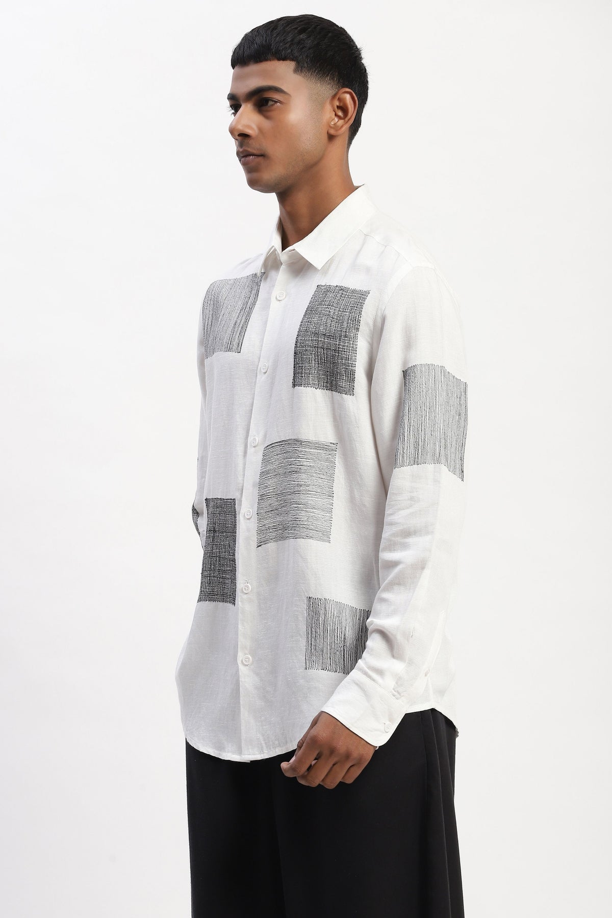 White Embroidered Scribble Shirt