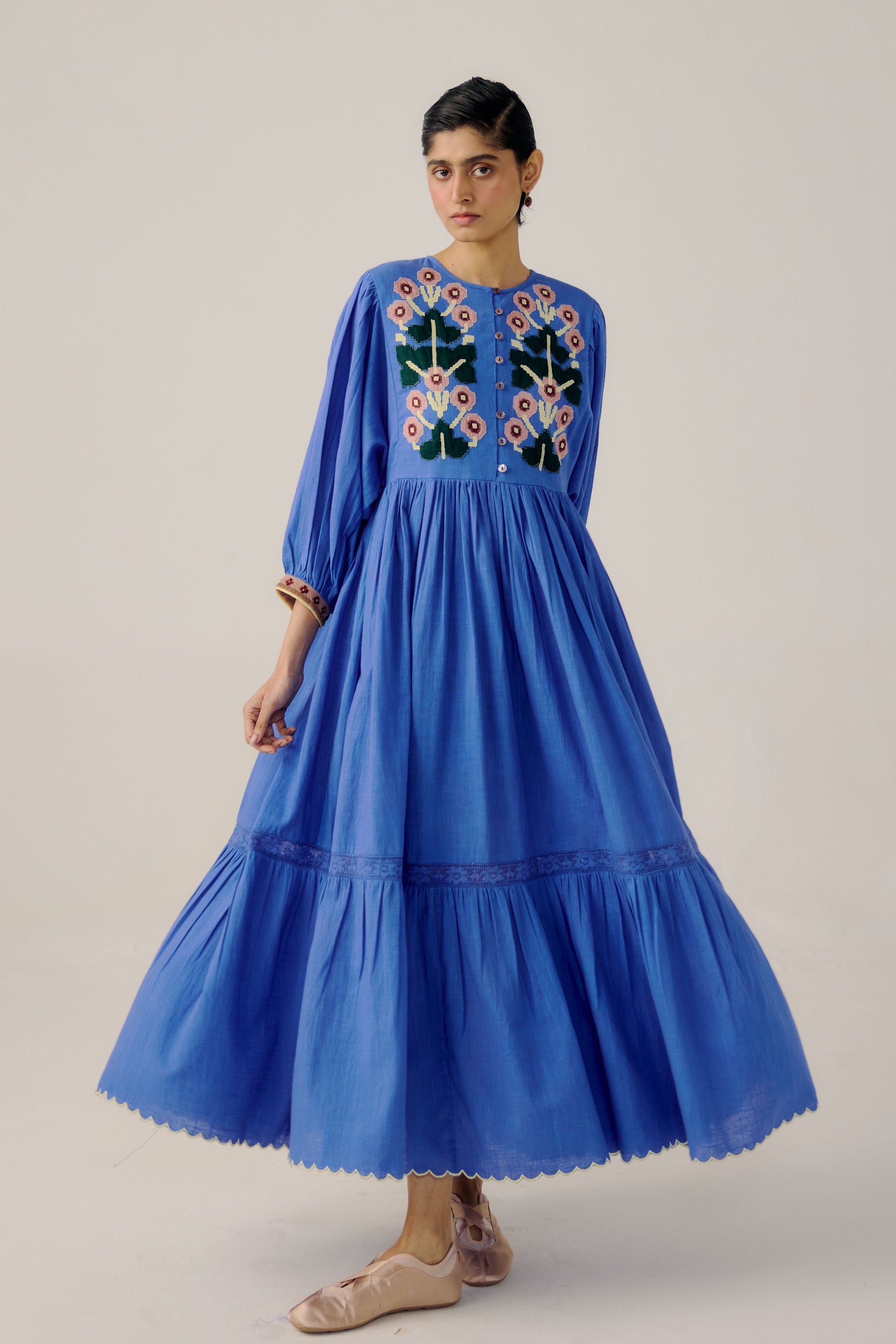 Cord - Electric Blue Peasant Dress - Elahe Cord - Electric Blue Peasant Dress - Elahe