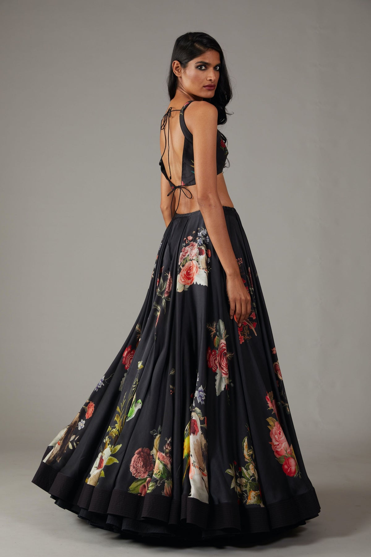 Black Satin Lehenga Set