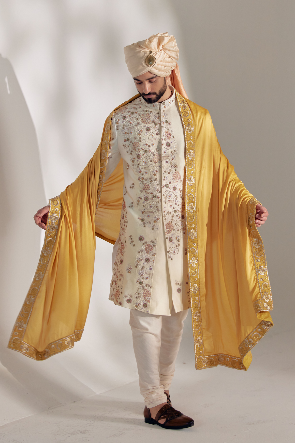 Ivory Ochre Sherwani Set