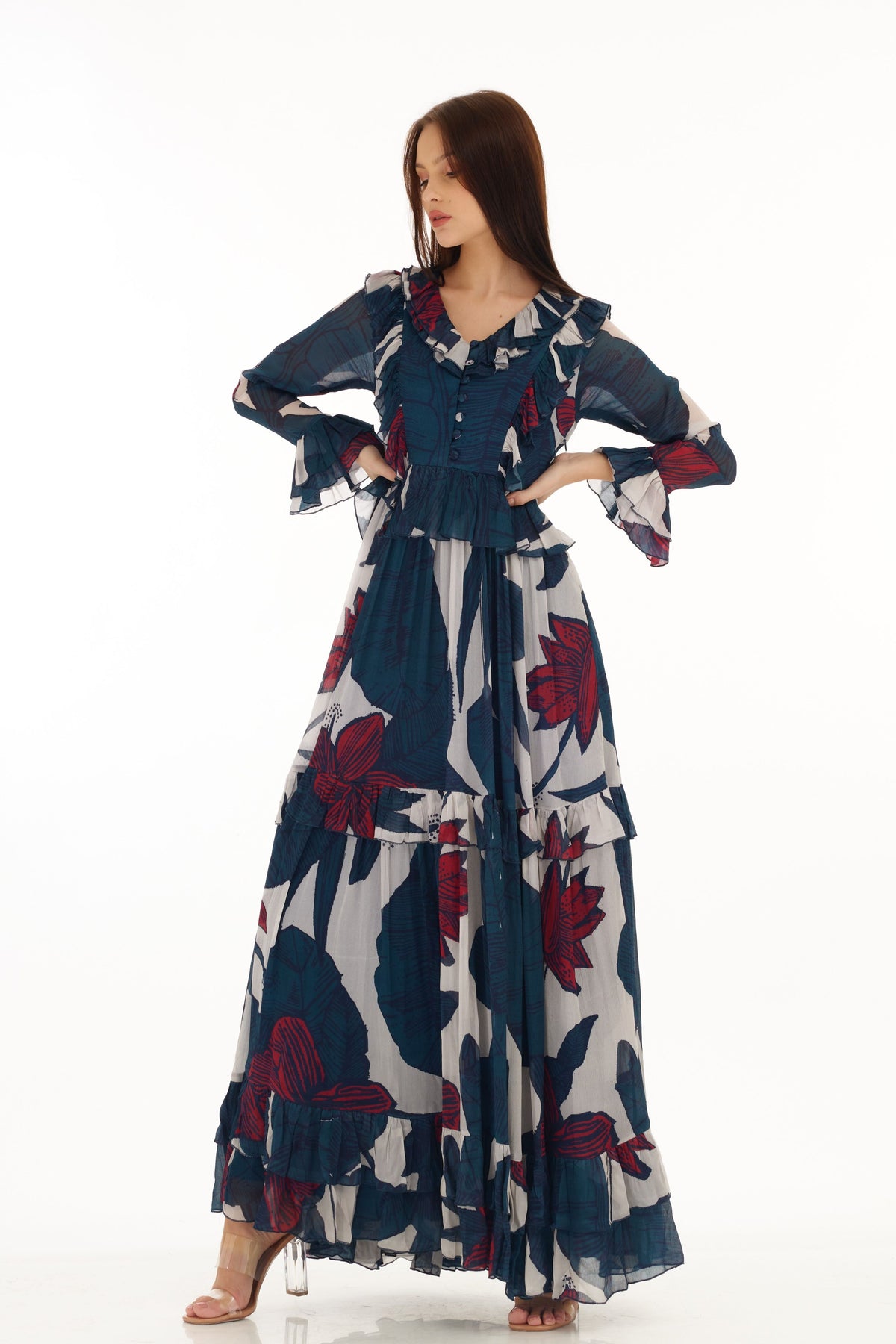 Blue and White Long Dress