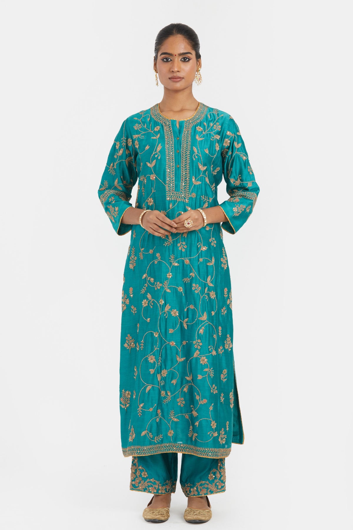 Teal Chanderi Kurta Set
