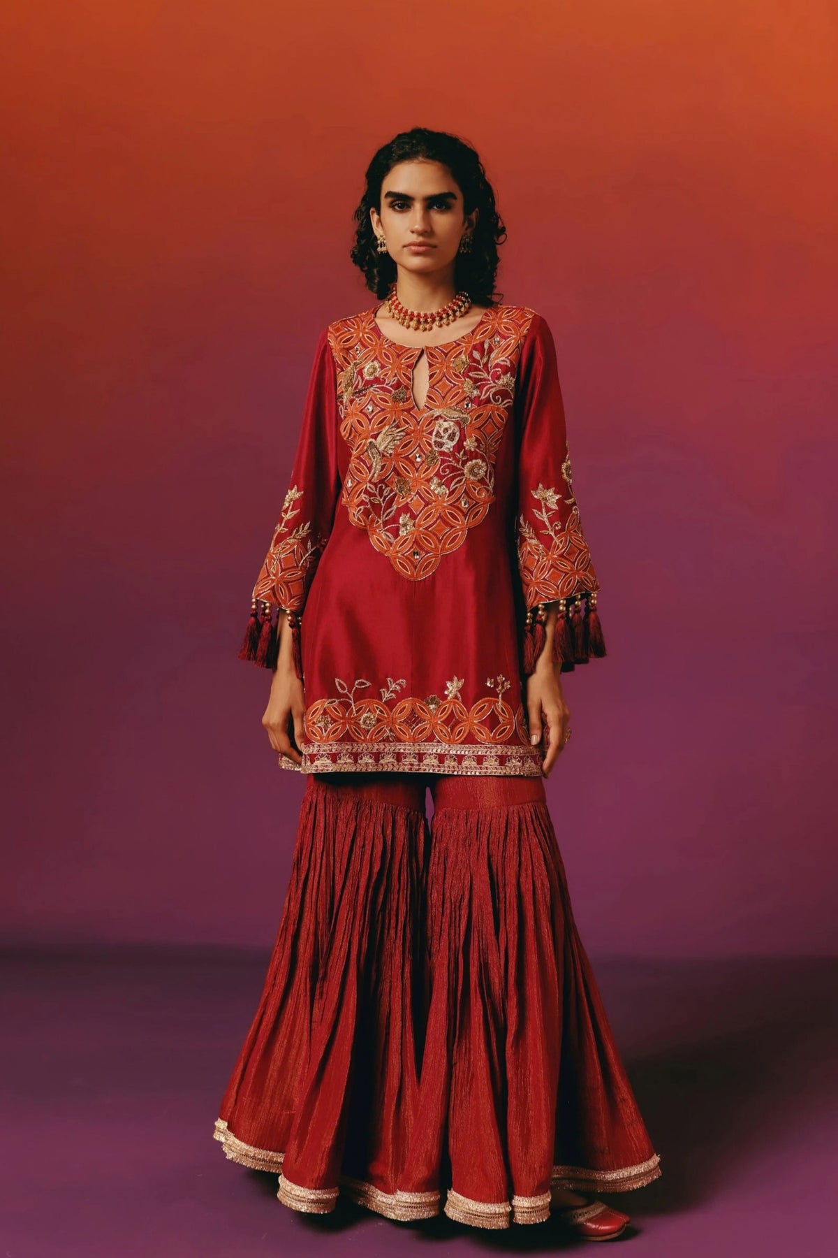 Red Gharara Set