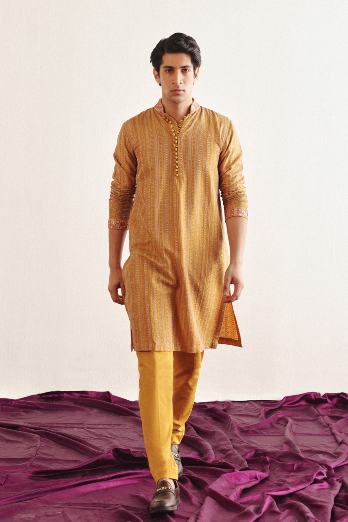 Golden Kantha Work Kurta Set