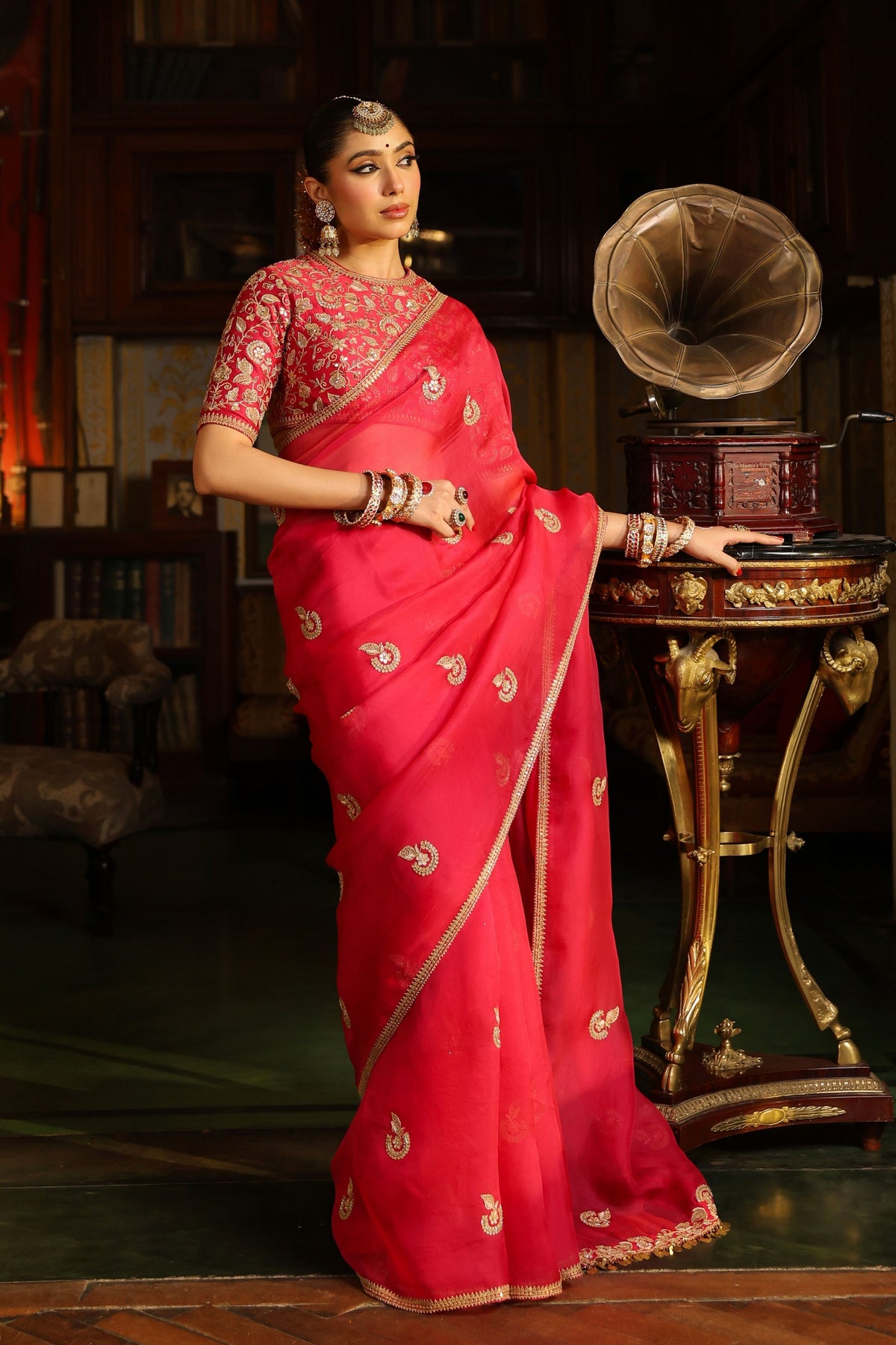 Ahista Dark Pink Saree Set