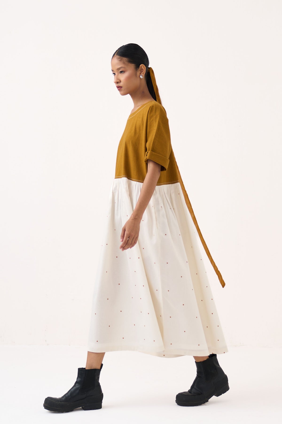 Yoke Gather Polka Dress